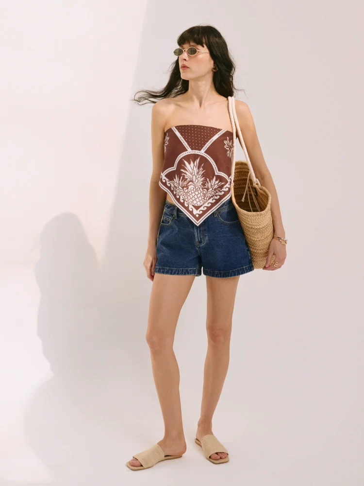 082 Cotton Flared Denim Shorts - Image 3