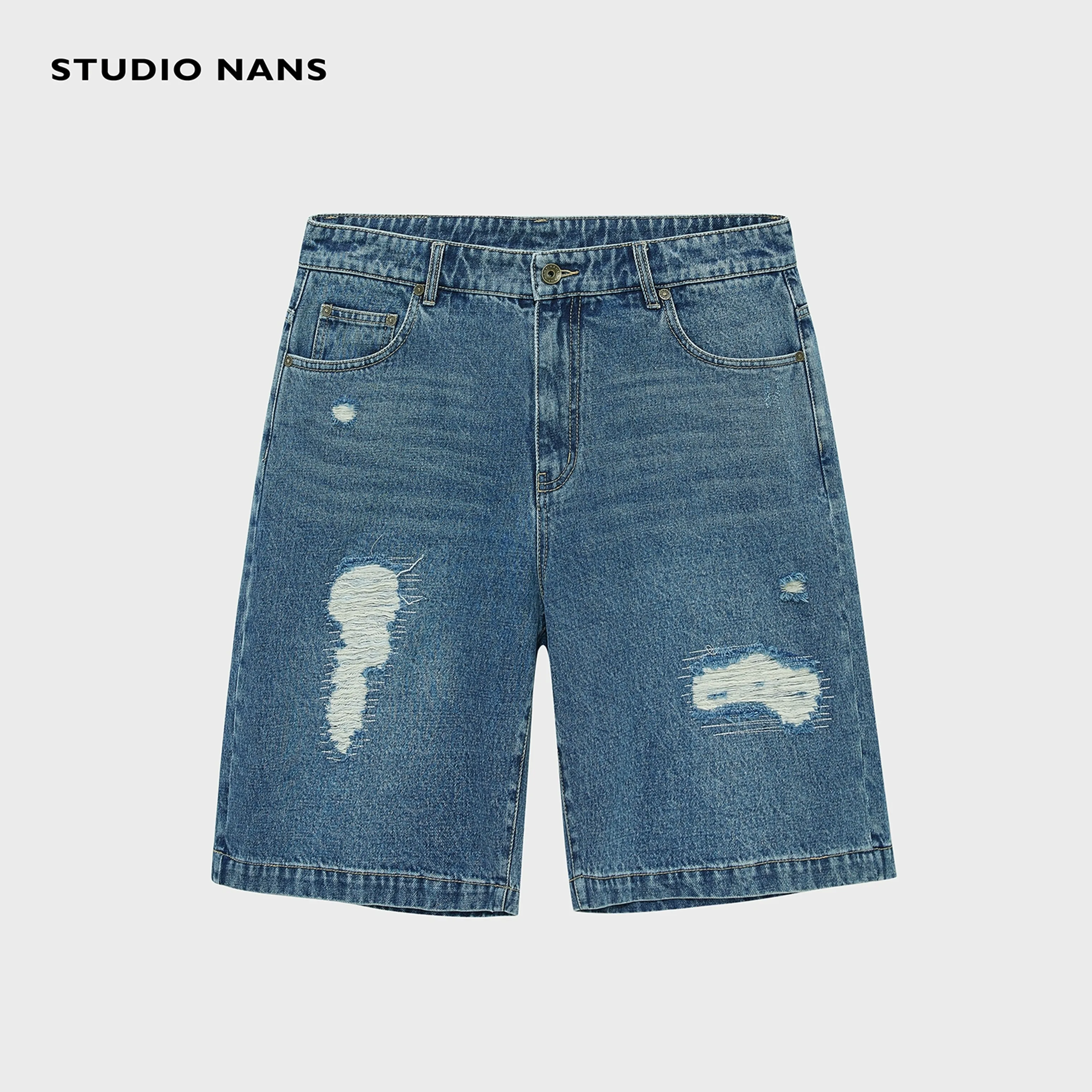 12oz Ring-Spun Distressed Cropped Denim Shorts - Image 5