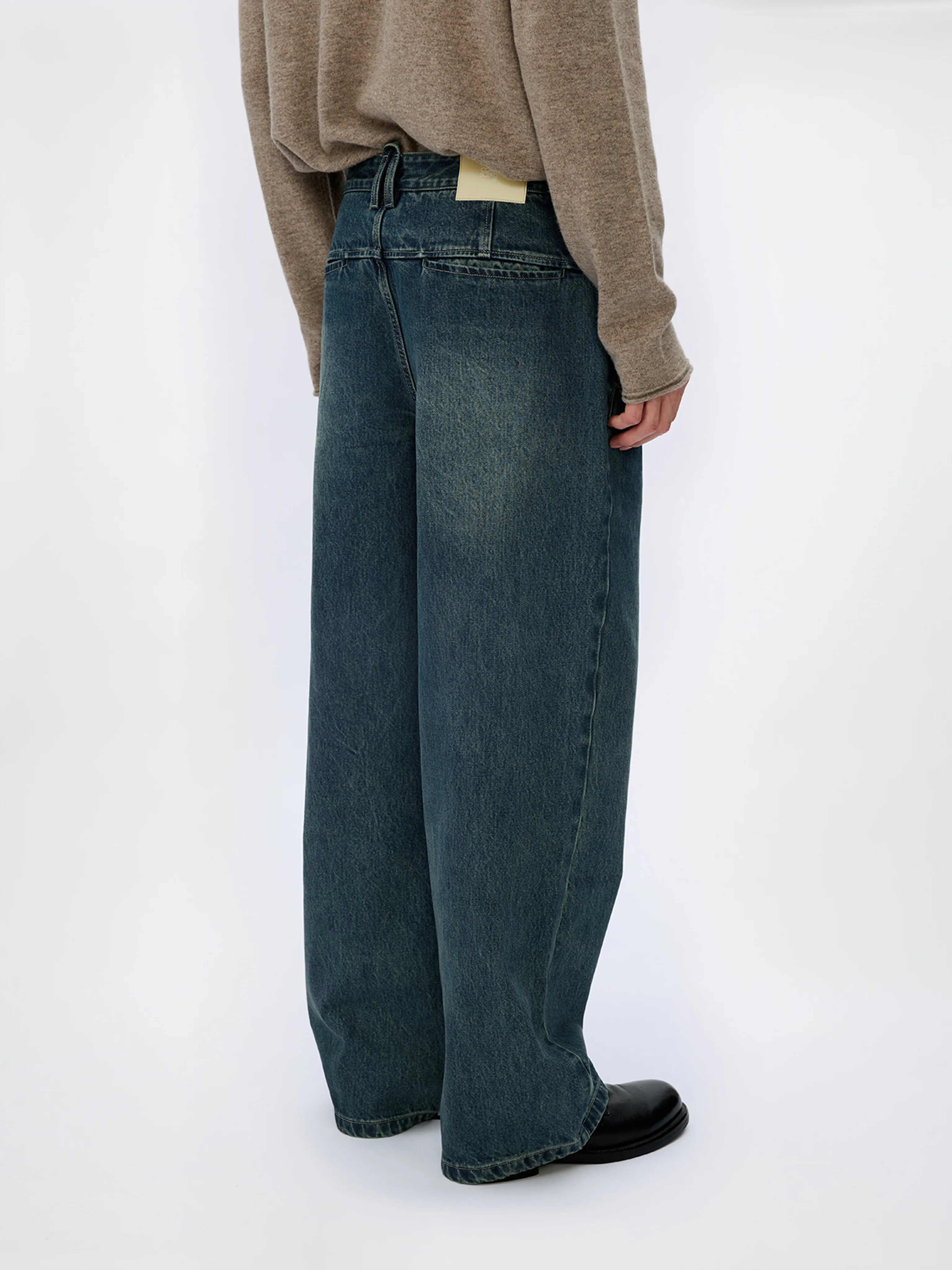 13.6oz Adjustable Wide-Leg Denim Trousers - Image 3