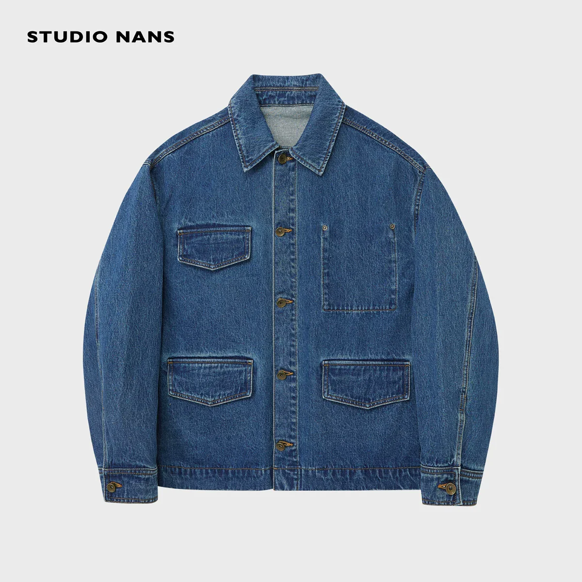 13oz Vintage-Wash Asymmetric Multi-Pocket Denim Jacket - Image 6