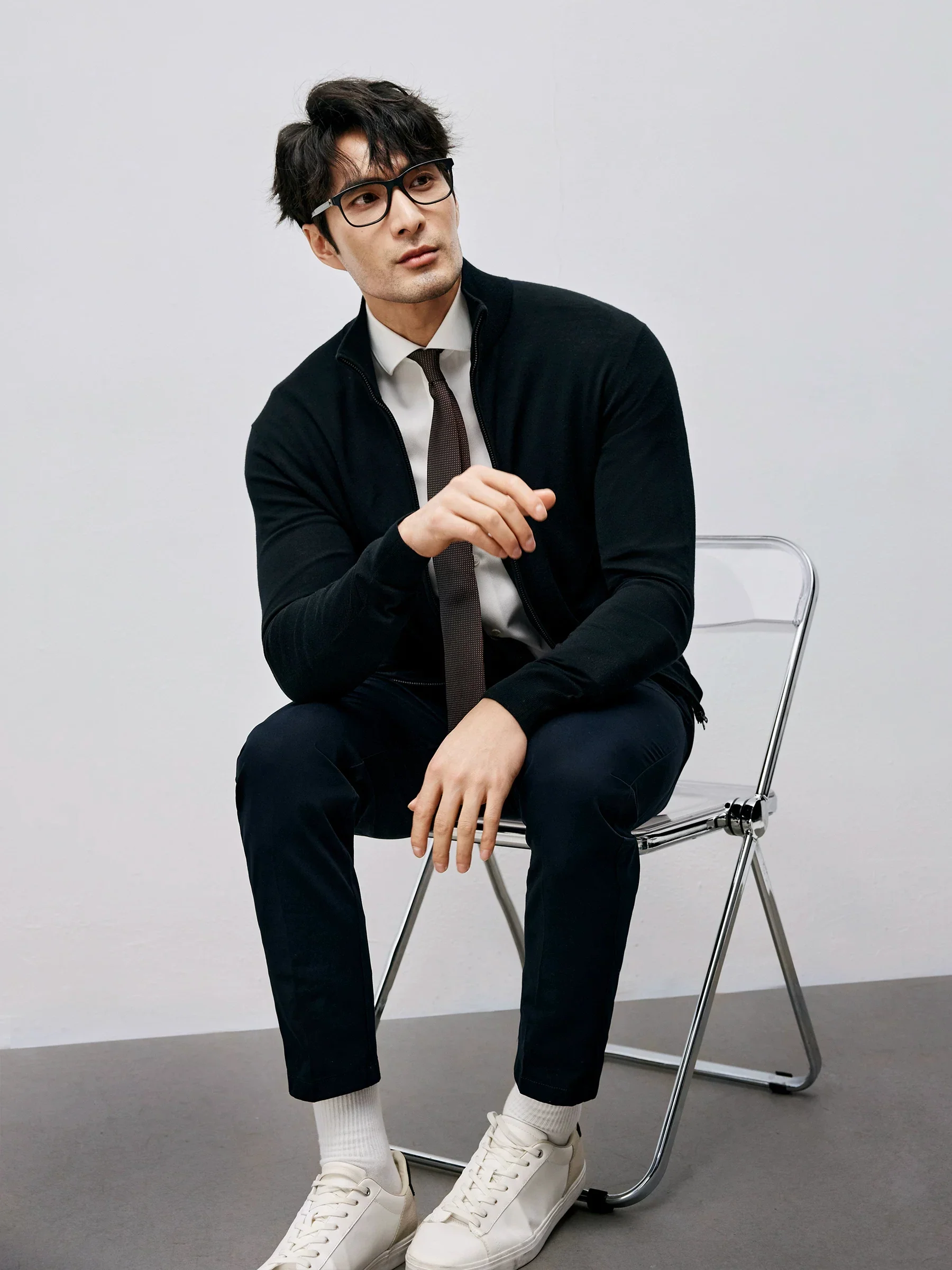 14.5-Micron Wool Stand Collar Zip Cardigan - Image 2