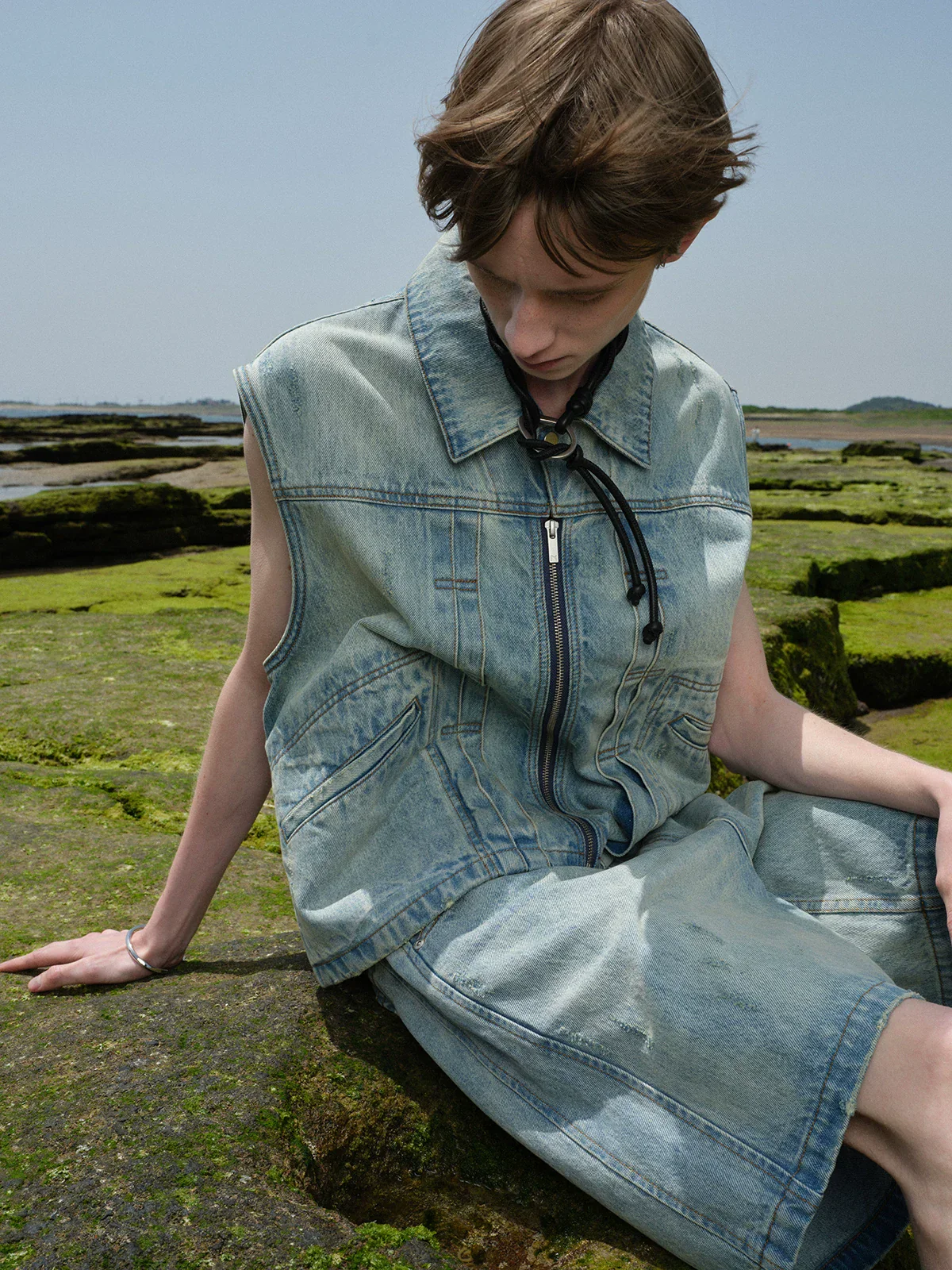 14oz Light-Wash Zip Denim Vest - Image 3