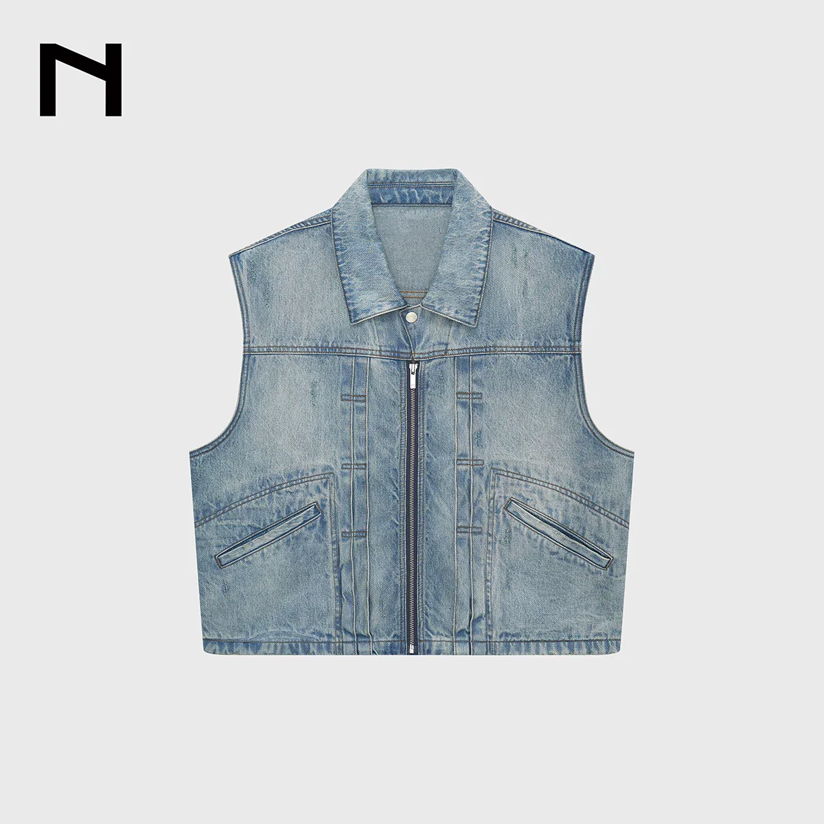 14oz Light-Wash Zip Denim Vest - Image 7
