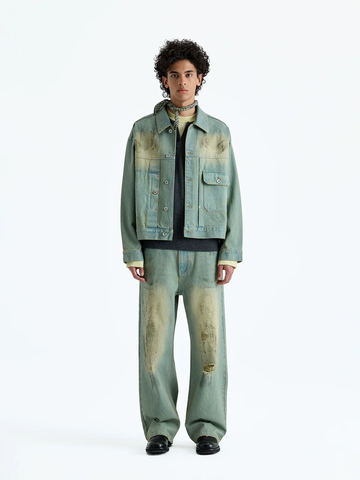 14oz Mud-Dyed Distressed Straight Jeans - Image 2