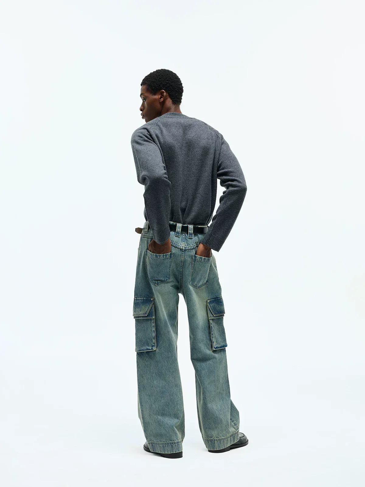 14oz Washed Straight-Leg Denim Cargo Pants - Image 2