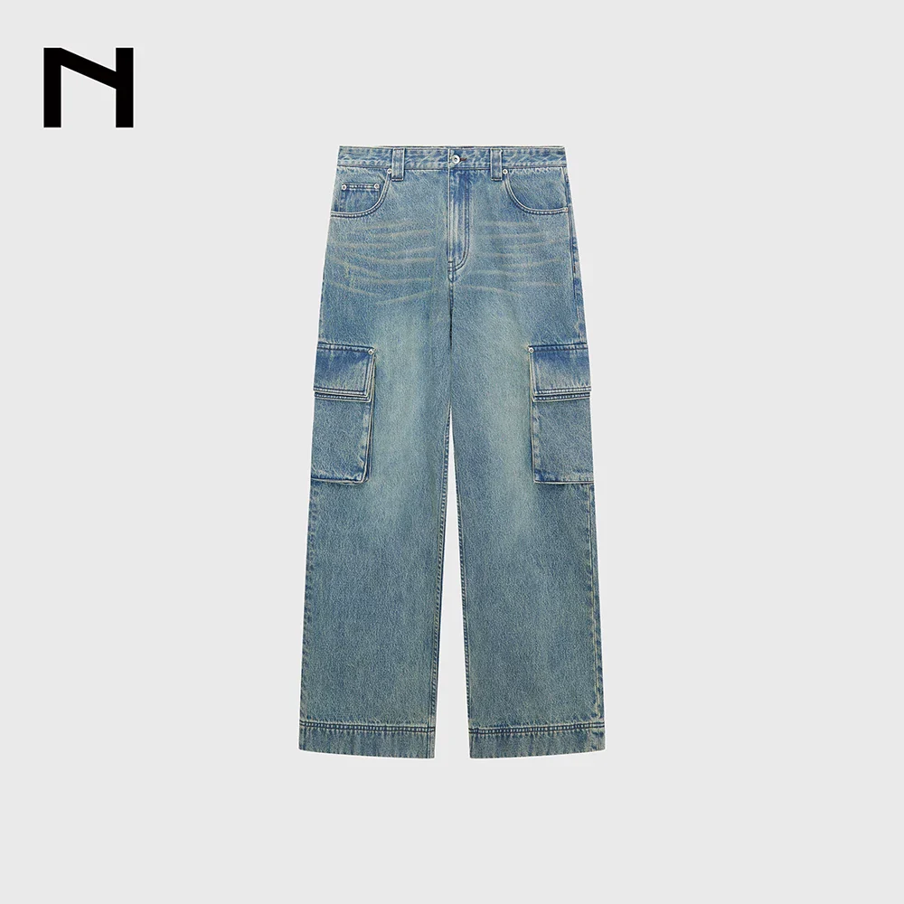 14oz Washed Straight-Leg Denim Cargo Pants - Image 6