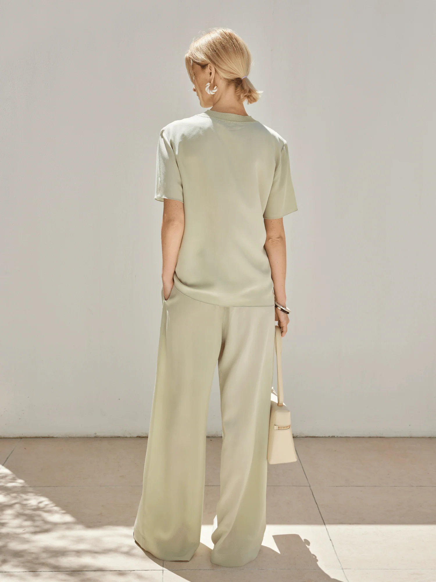 18‑Momme Mulberry Silk Crewneck Top & Wide-Leg Pants Set - Image 3