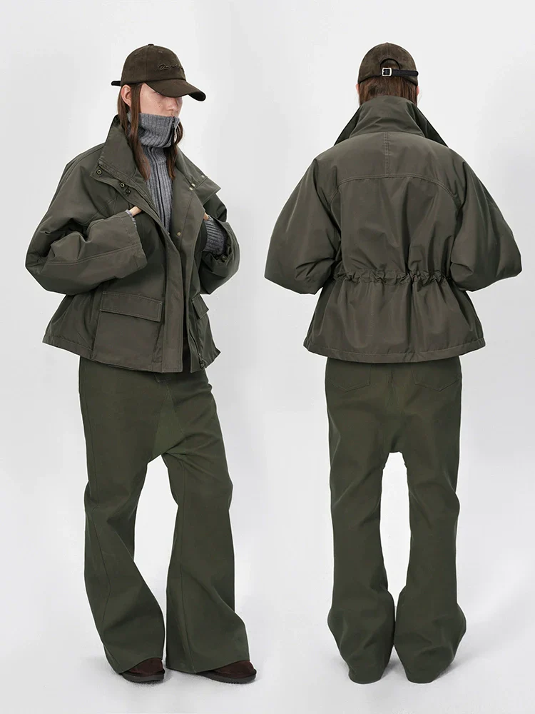 A-line Stand Collar Multi-Pocket Jacket - Image 3