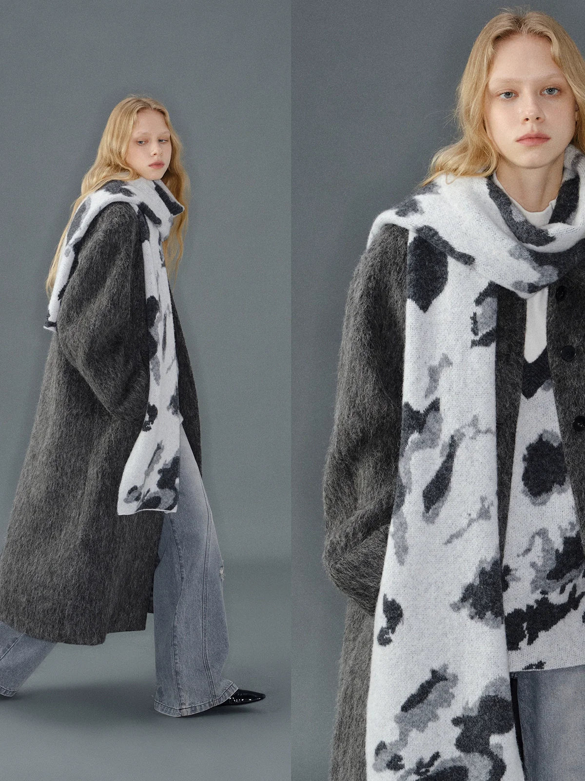 Abstract Jacquard V-neck Vest & Scarf Set - Image 2