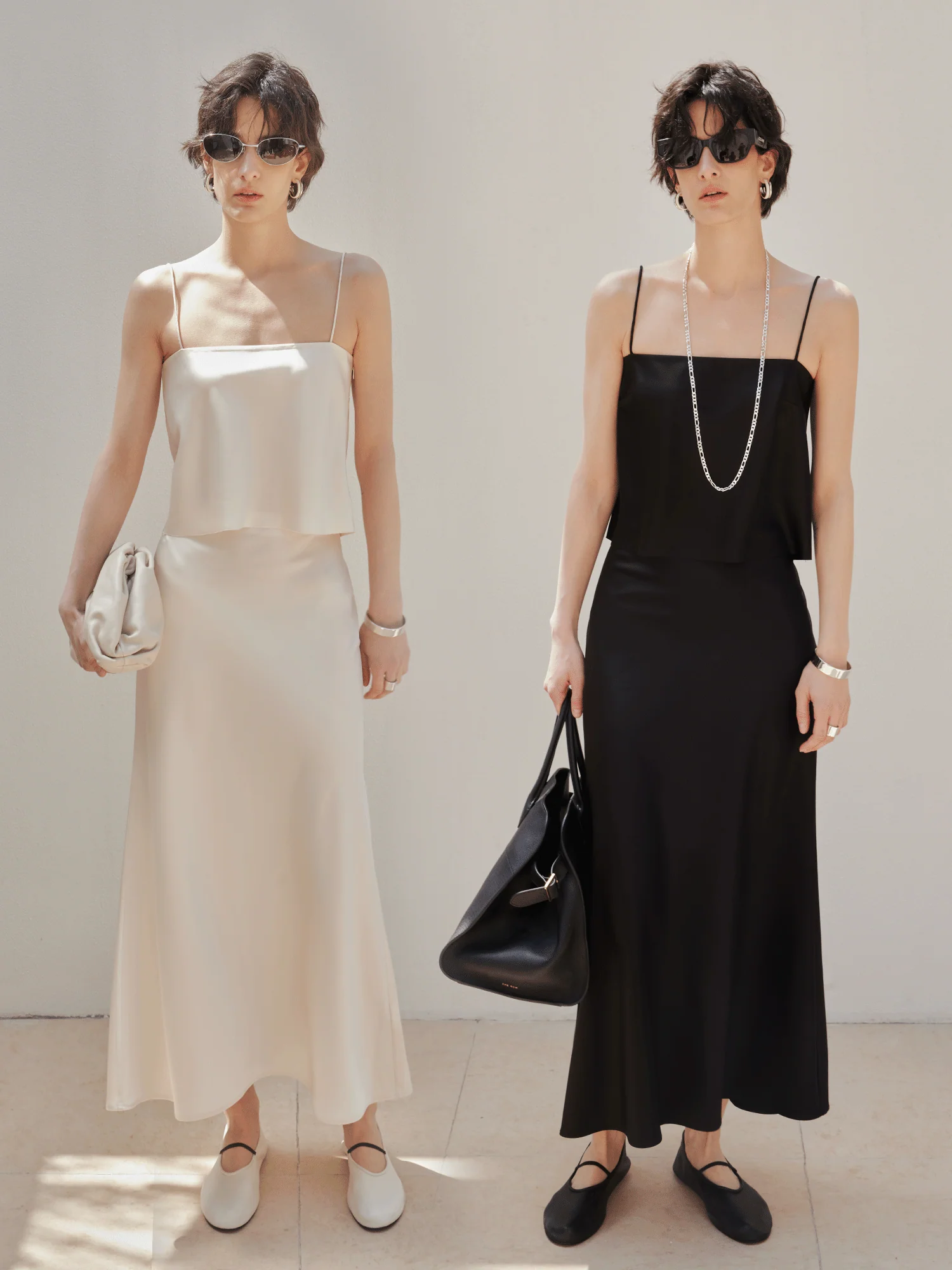 Acetate Bias-Cut Spaghetti-Strap Set