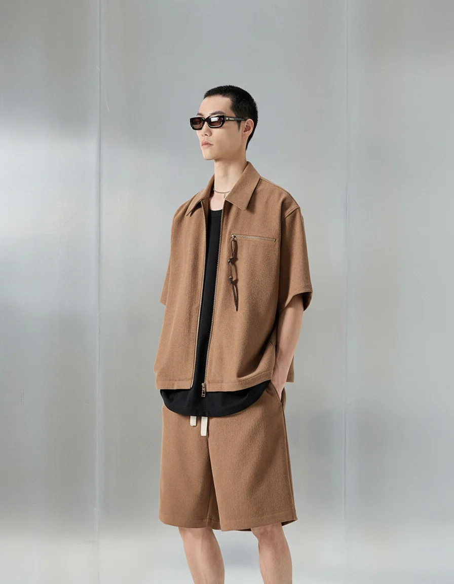 Acetate Bouclé Zip Shirt & Shorts Set - Image 4