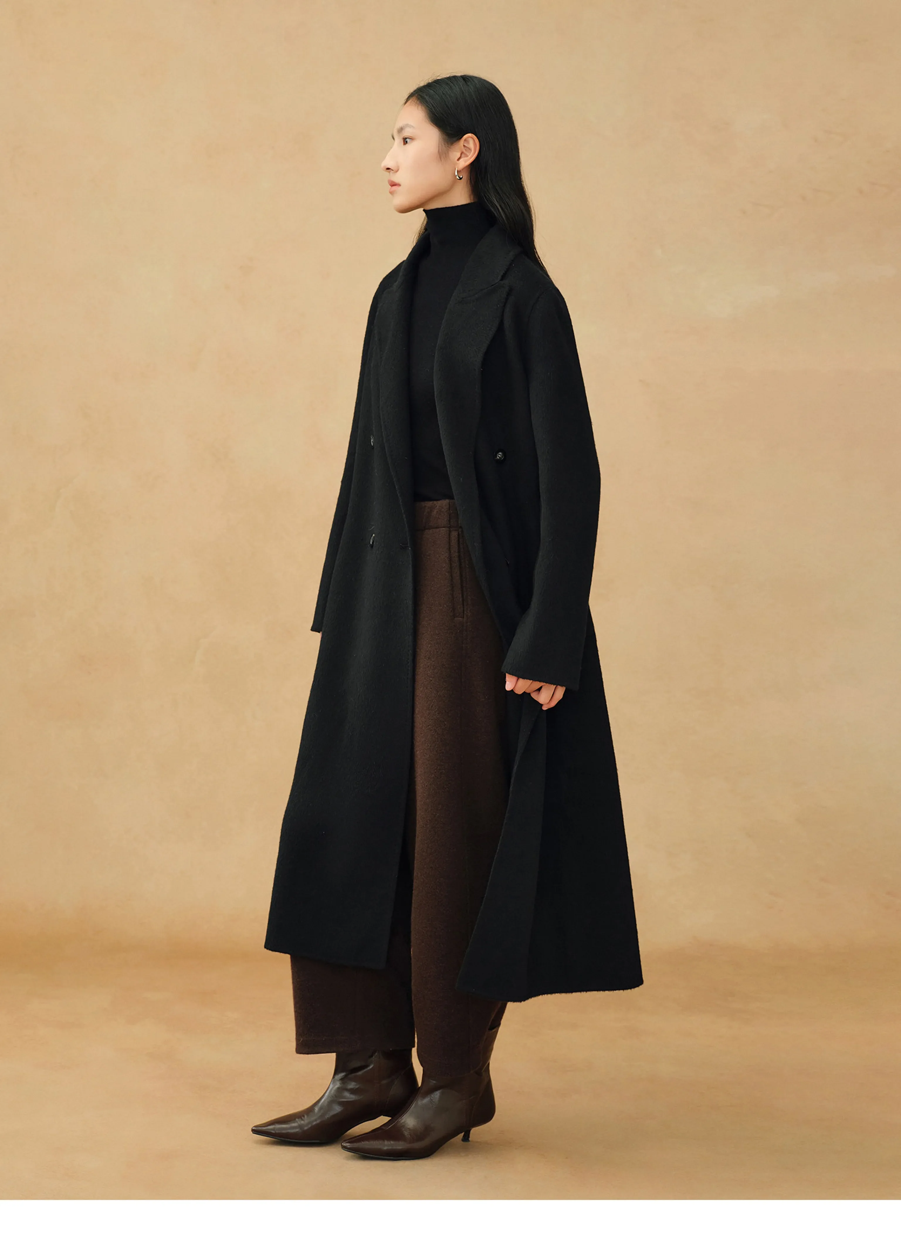 Alashan Camel Wool Double-Breasted Belted Coat