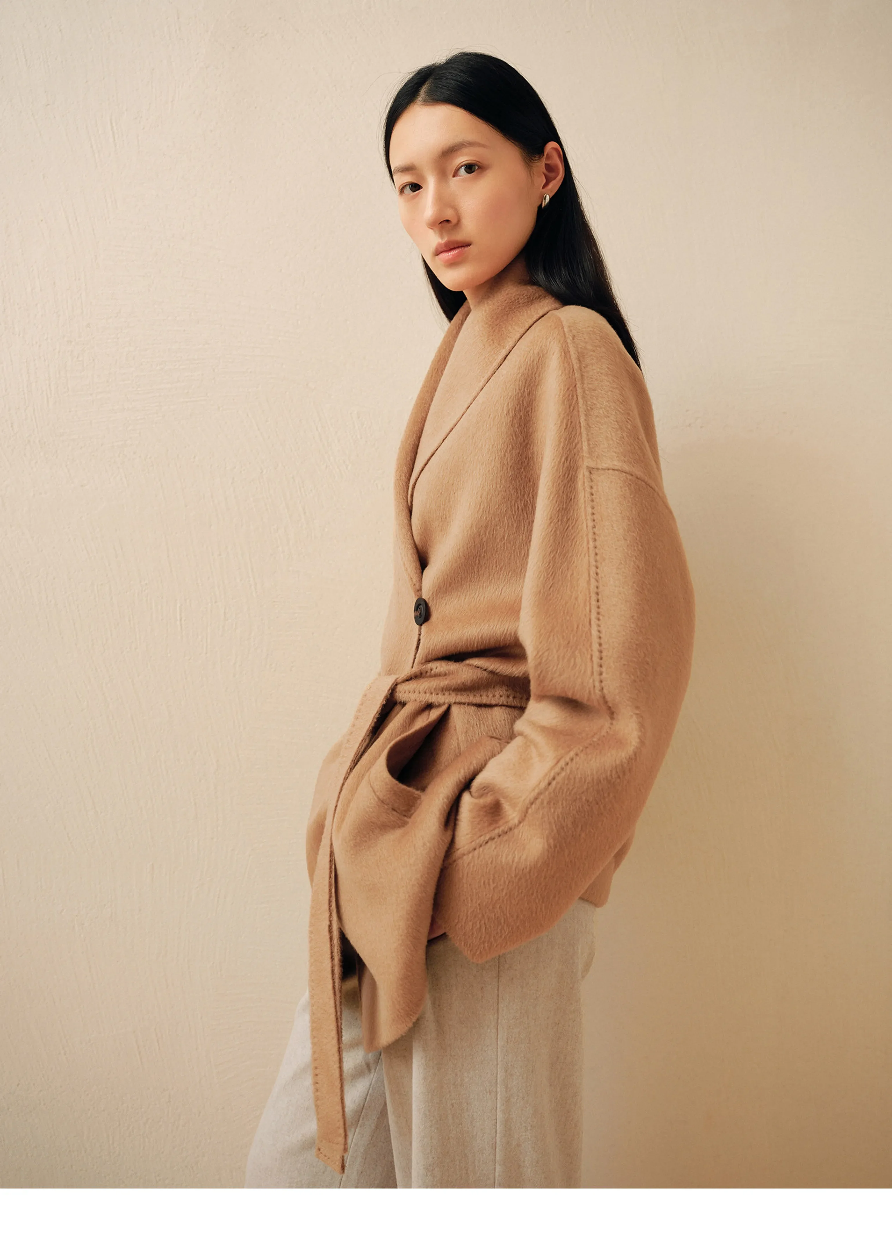 Alashan Camel Wool Double-Faced Wrap Coat - Image 6