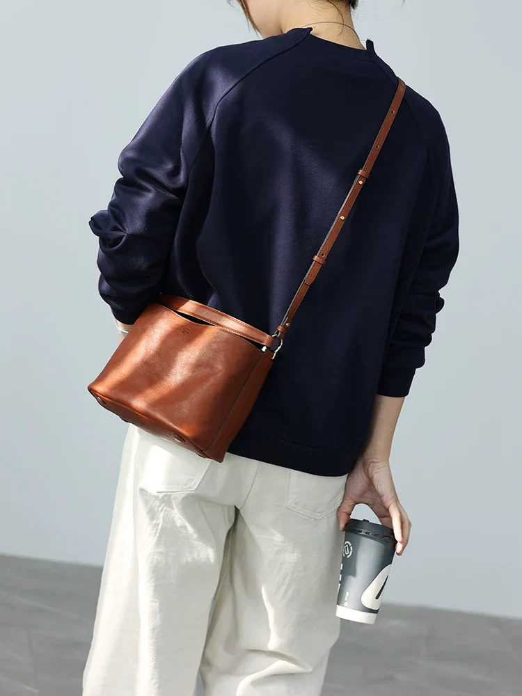 All-Season Leather Crossbody Bucket Bag - Image 2