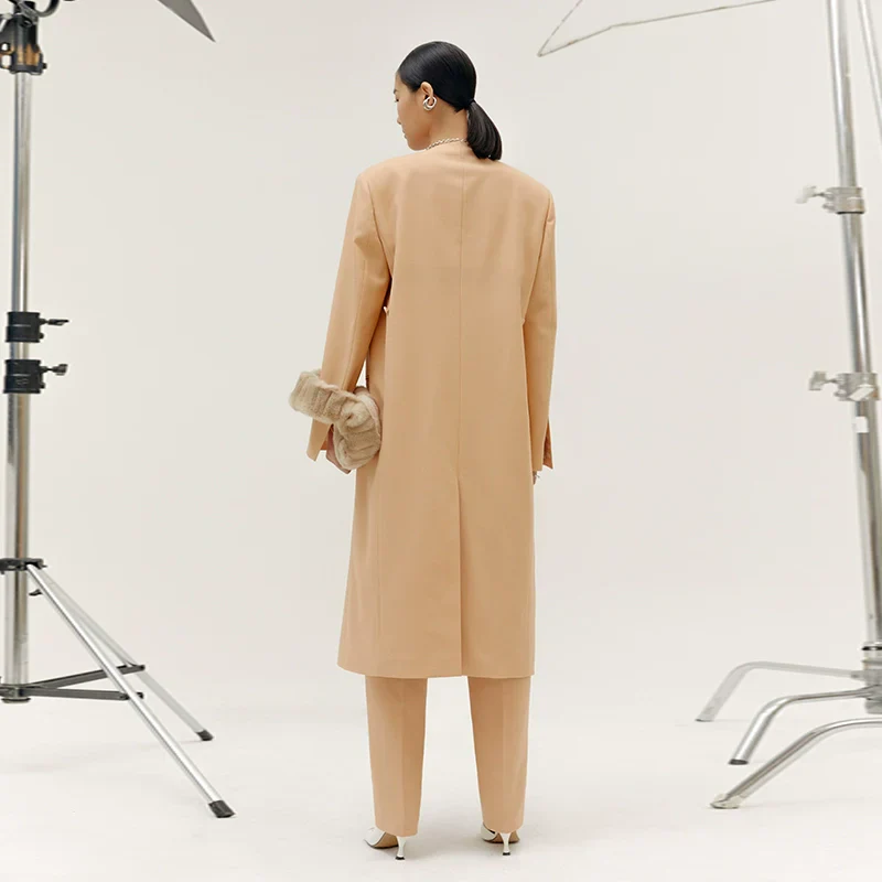 Almond Wool High-Waisted Tapered Trousers - Image 3
