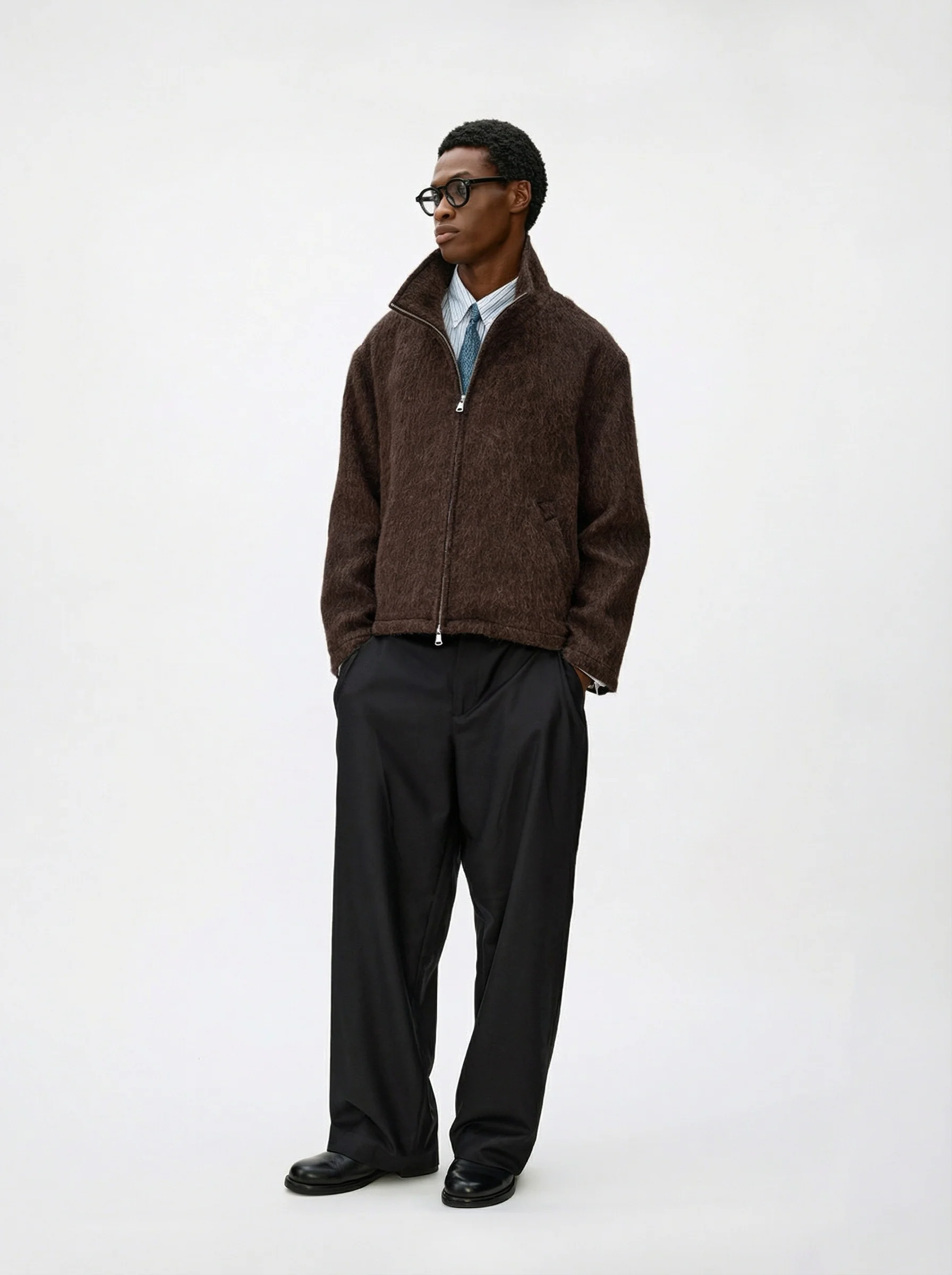 Alpaca Blend Long-Pile Stand Collar Zip Jacket - Image 6