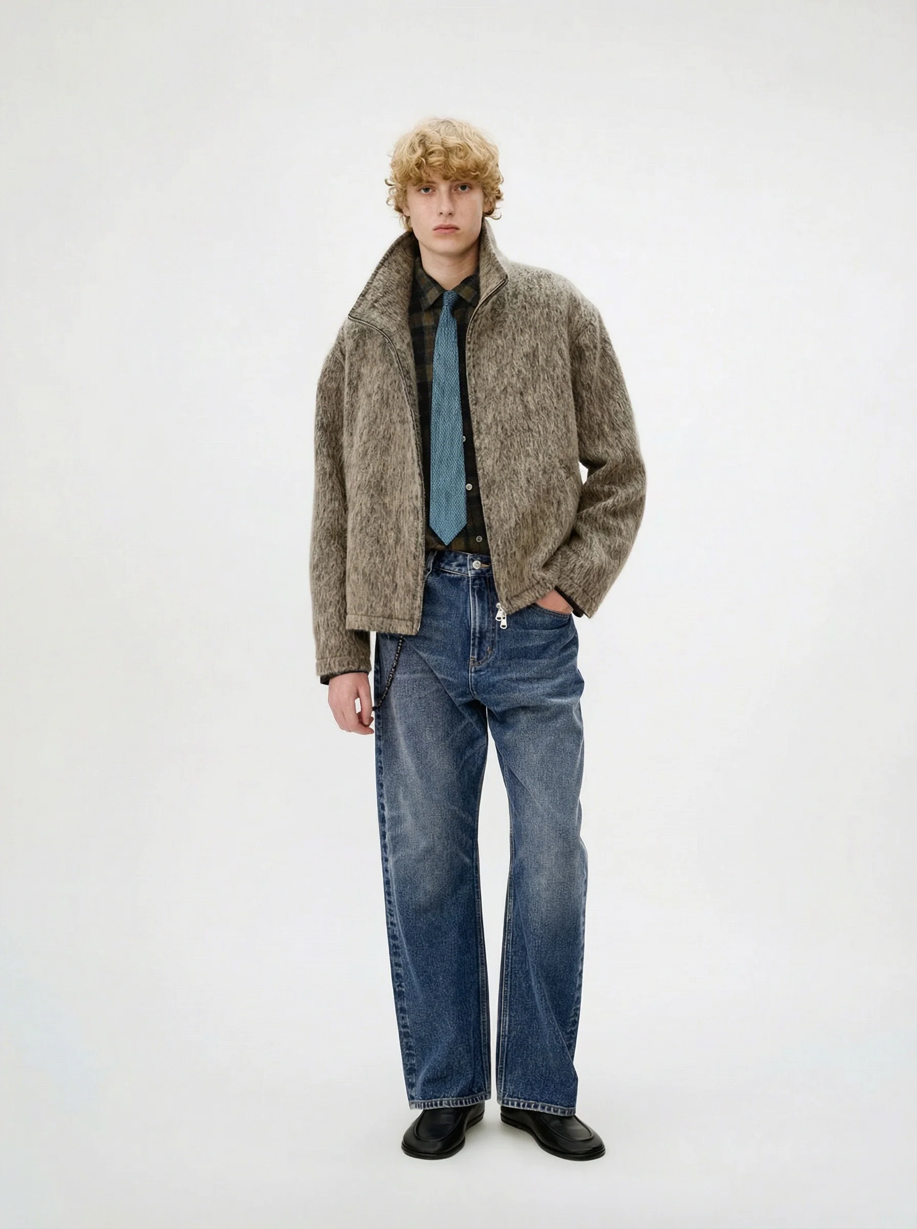 Alpaca Blend Long-Pile Stand Collar Zip Jacket - Image 7