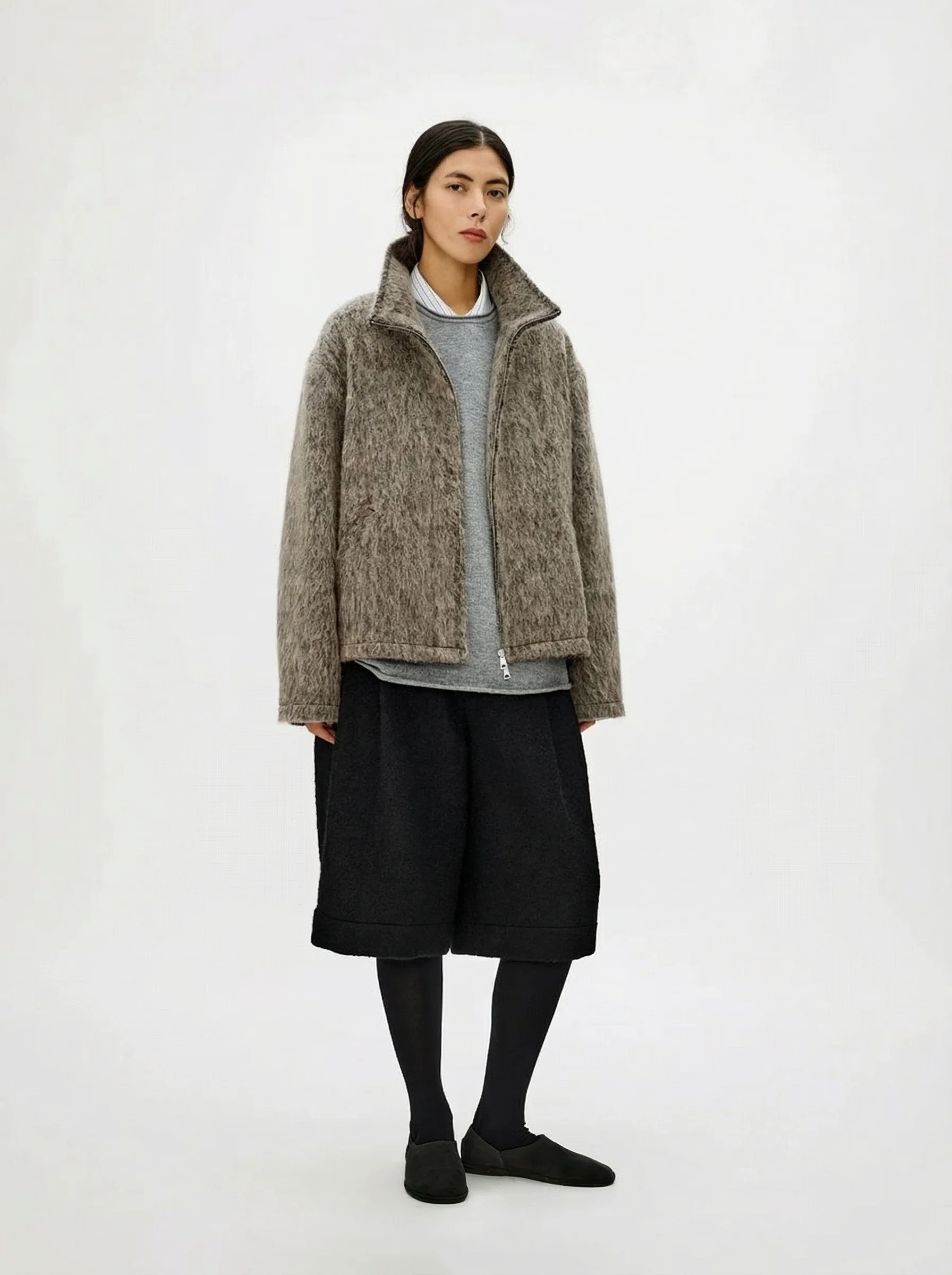 Alpaca Blend Long-Pile Stand Collar Zip Jacket - Image 8