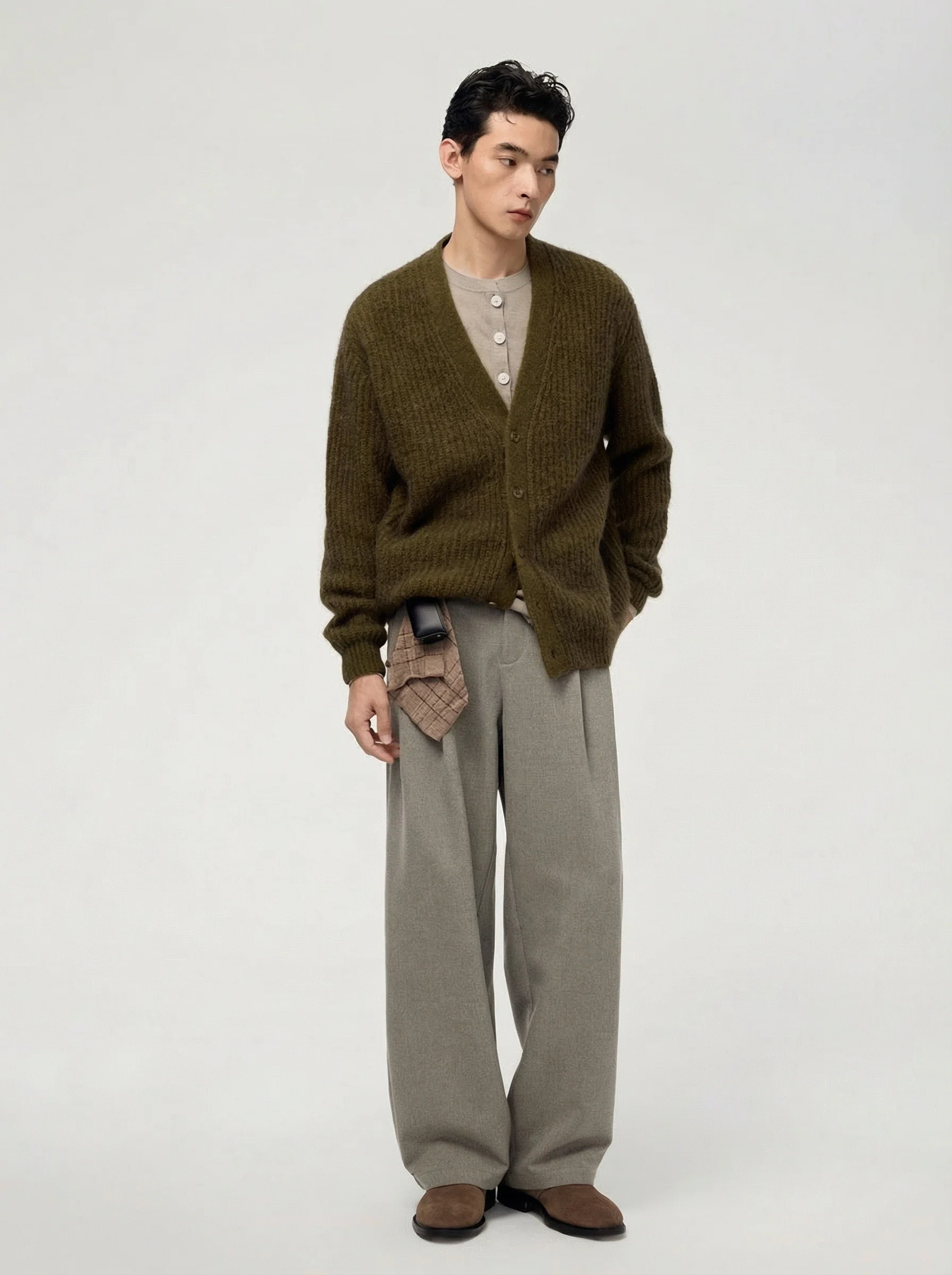 Alpaca Blend Rib-Knit V-neck Cardigan - Image 6