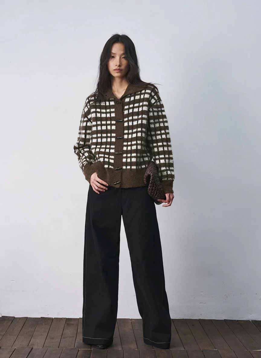 Alpaca Bouclé Check Toggle Cardigan - Image 3