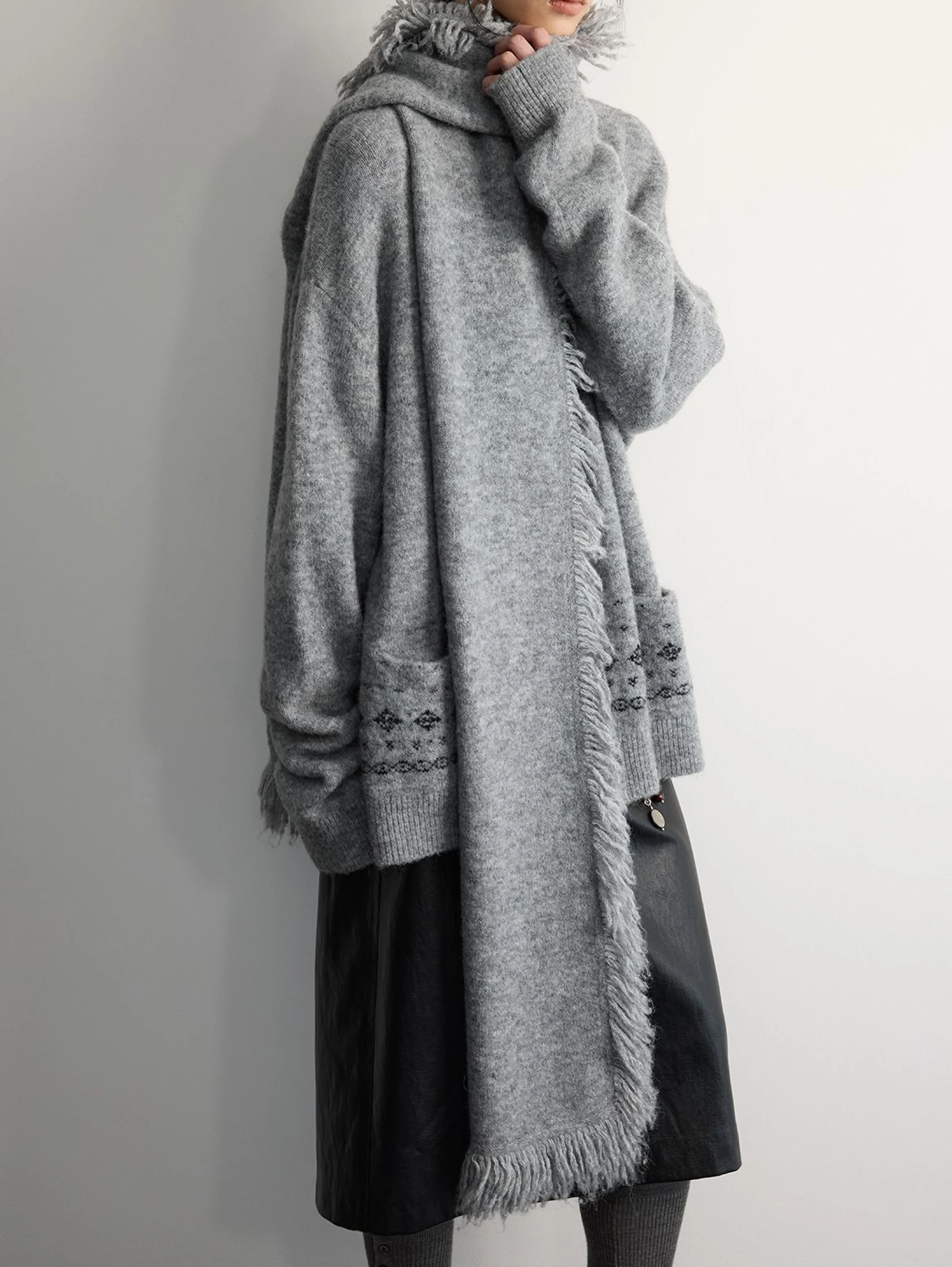 Alpaca Wool Blend Fringe Scarf - Image 5