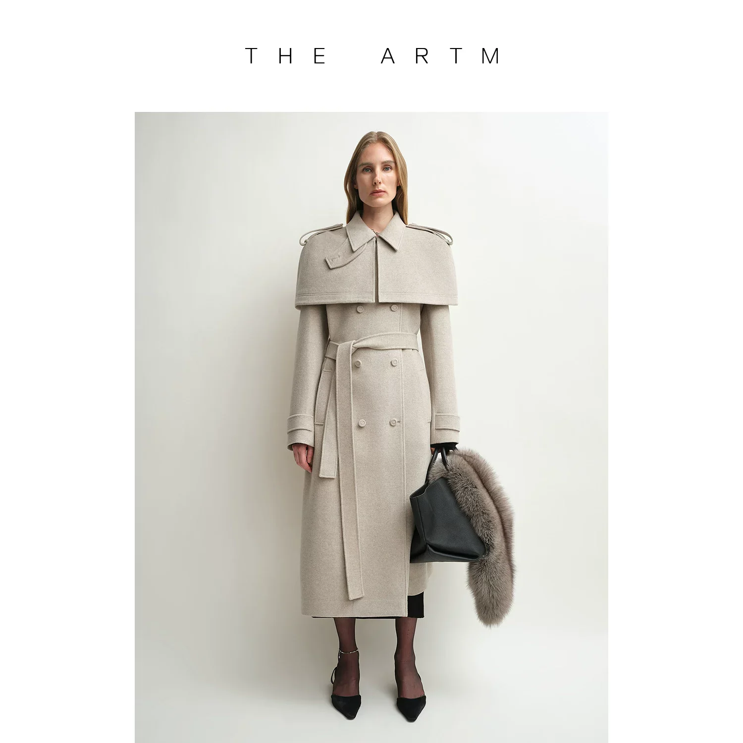 Alpaca Wool Detachable Cape Coat - Image 6