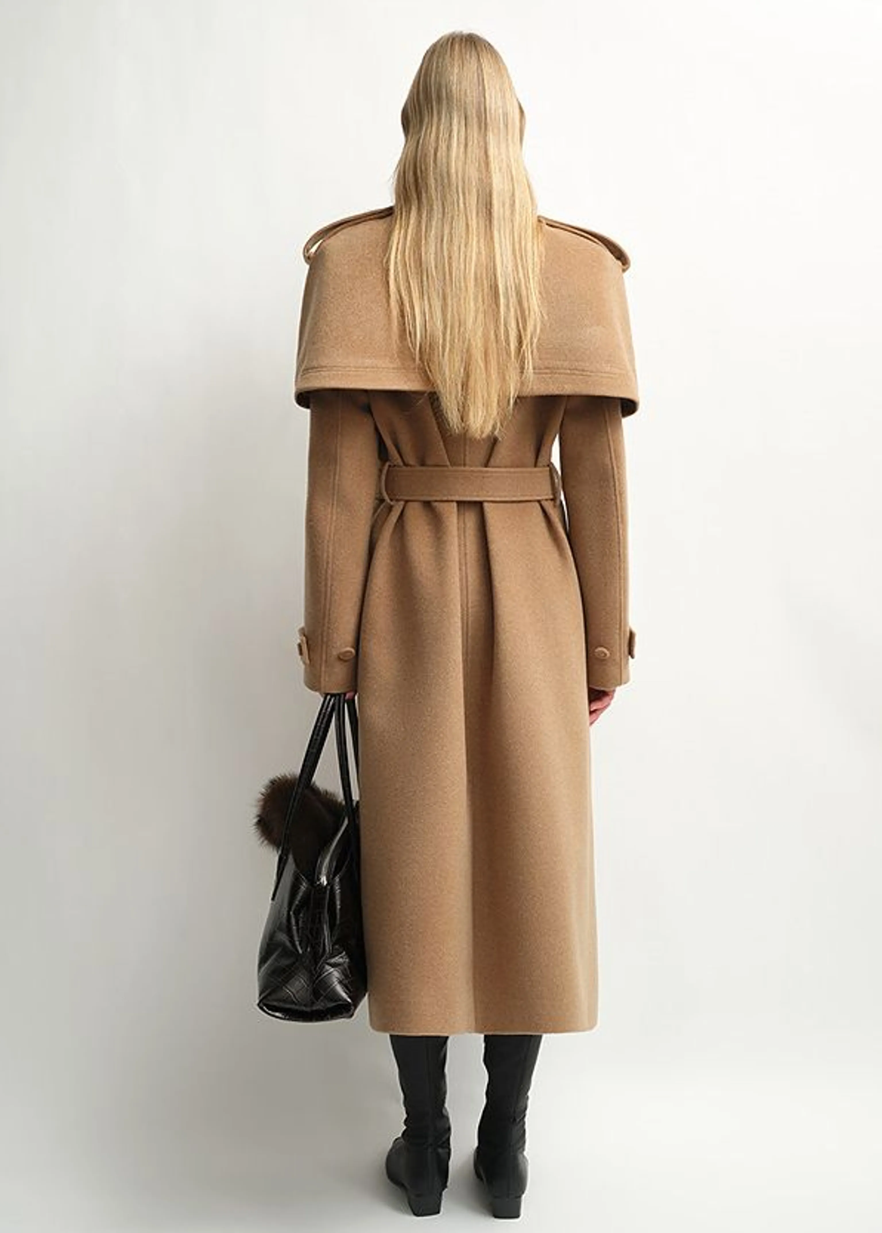 Alpaca Wool Detachable Cape Coat - Image 7