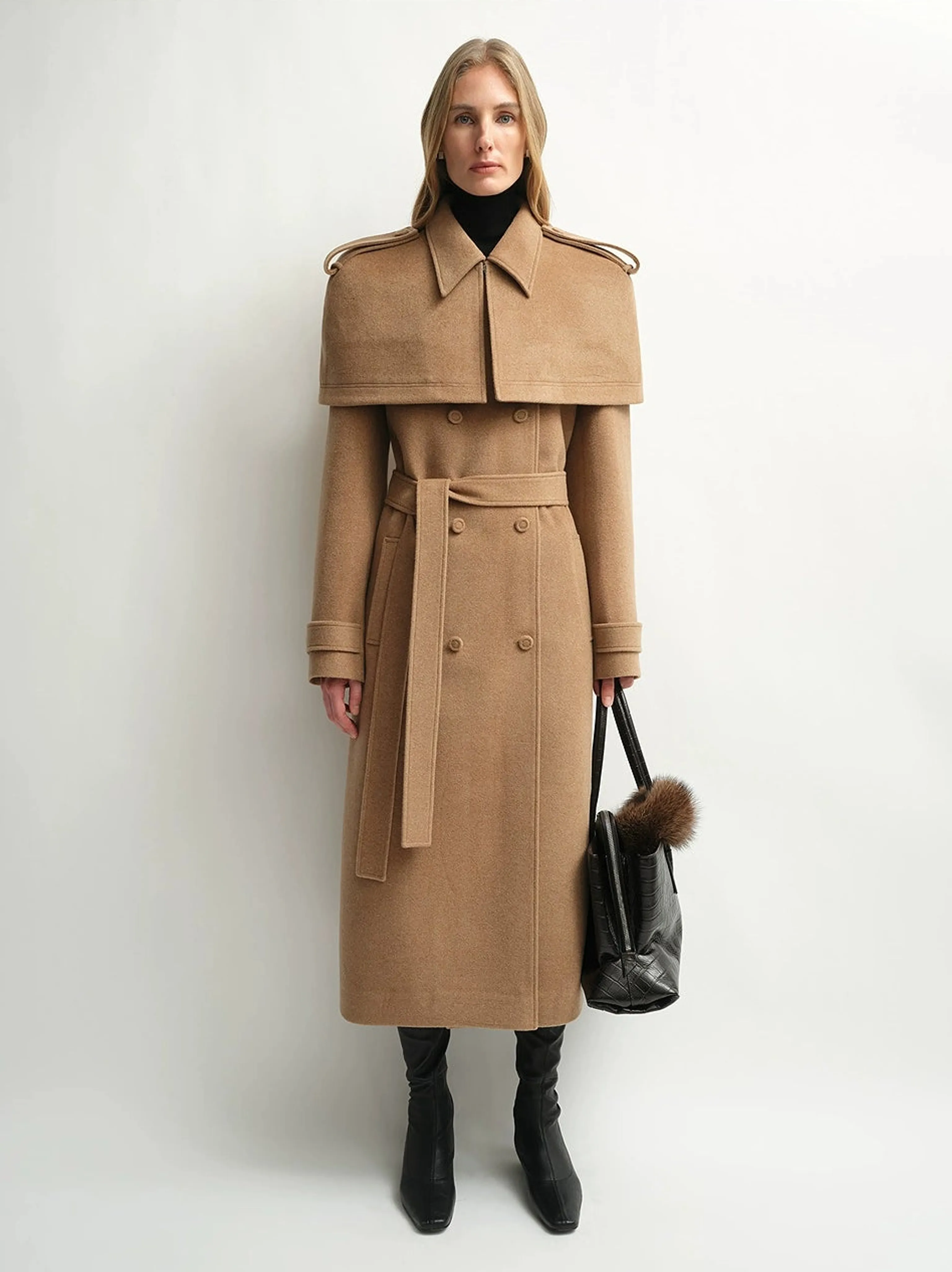 Alpaca Wool Detachable Cape Coat - Image 8