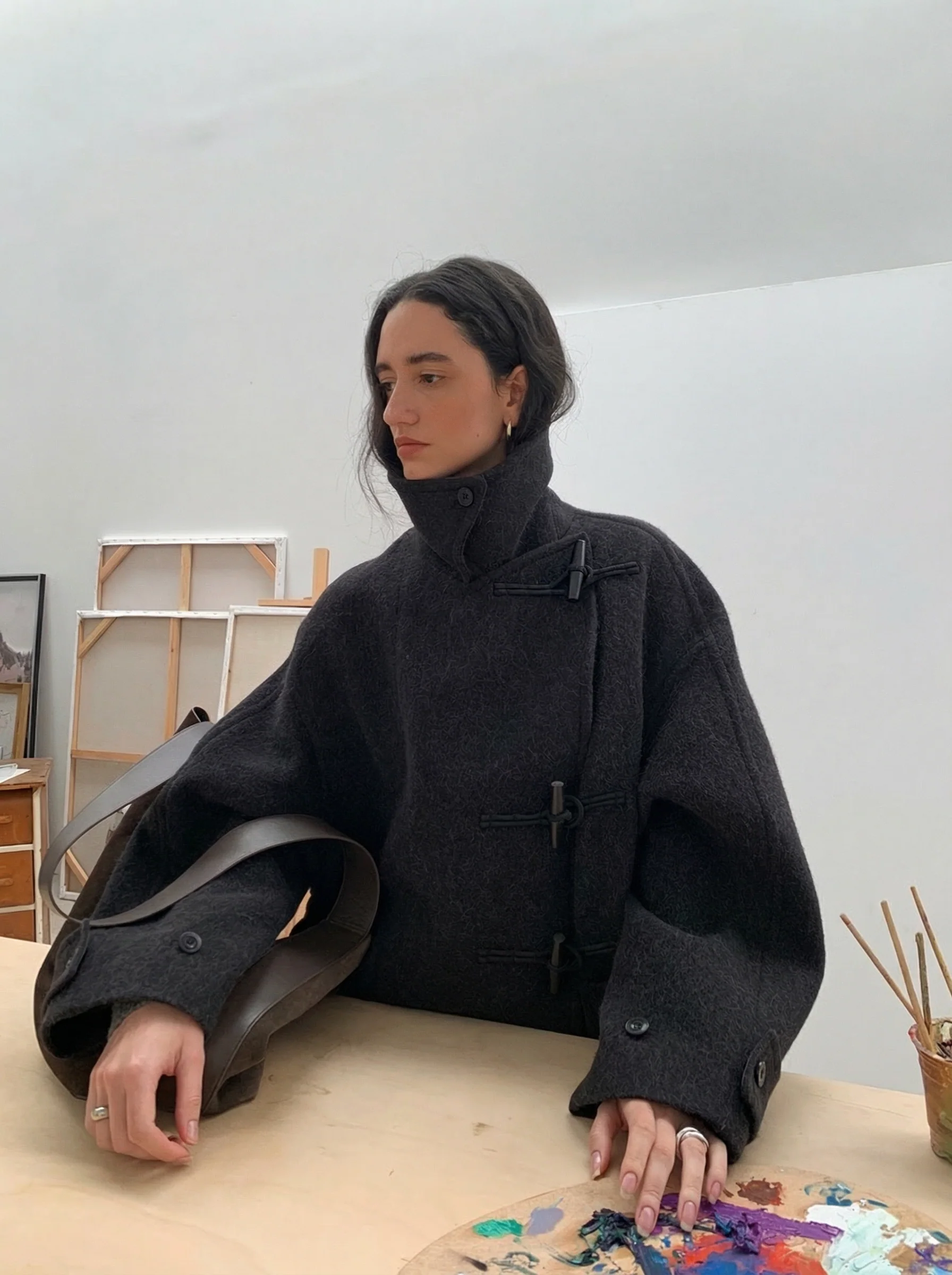 Alpaca Wool Funnel Neck Toggle Coat - Image 3