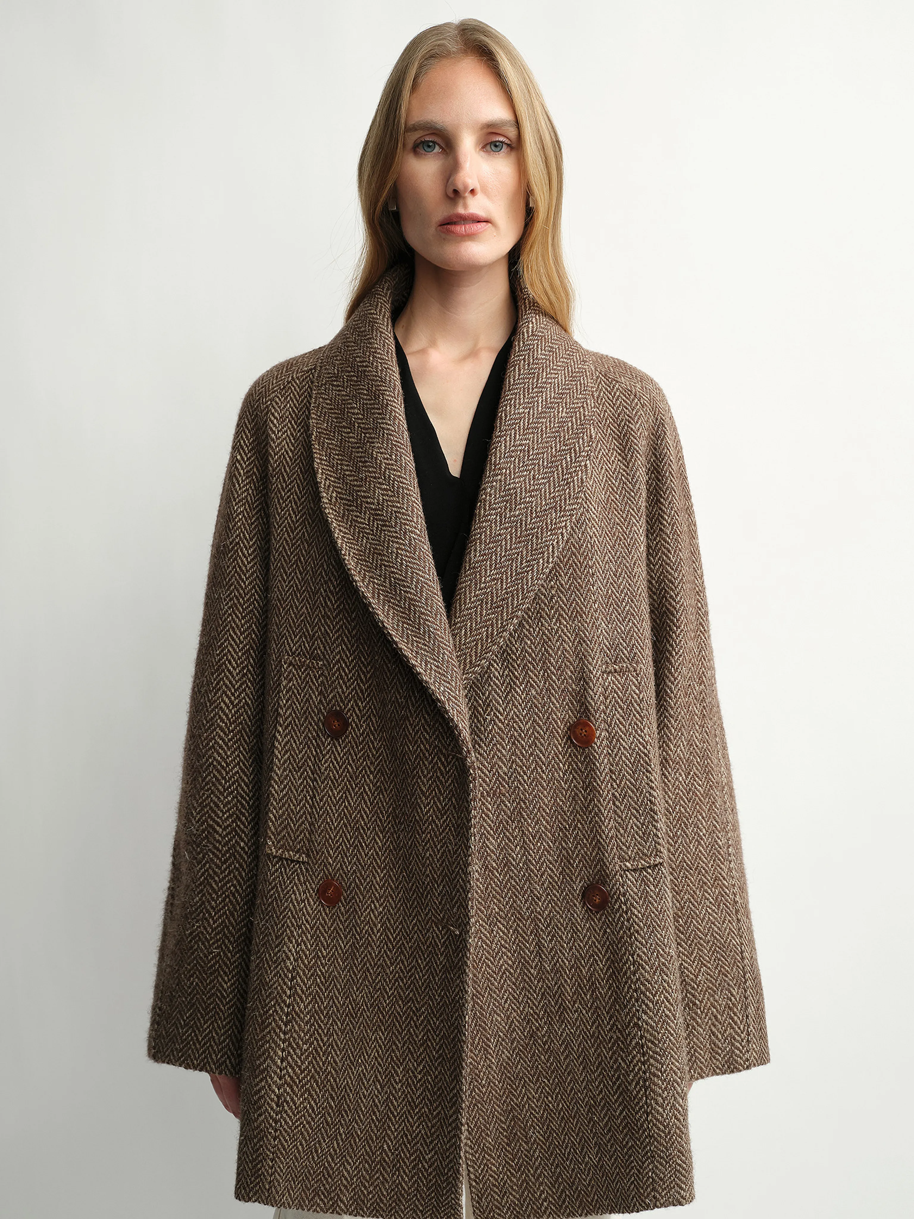 Alpaca Wool Shawl-Collar Belted Coat - Image 3
