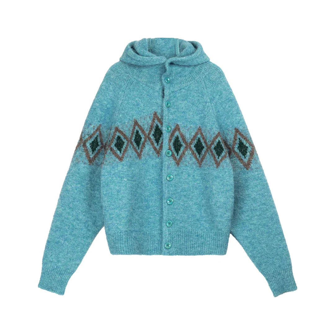 Argyle Jacquard Hooded Cardigan - Image 9