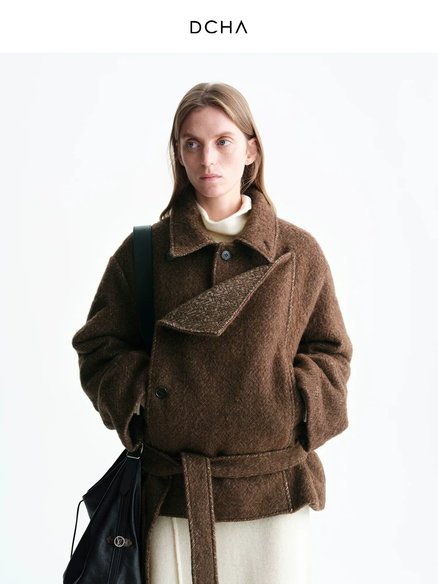 Asymmetric Belted Wool-Blend Short Coat