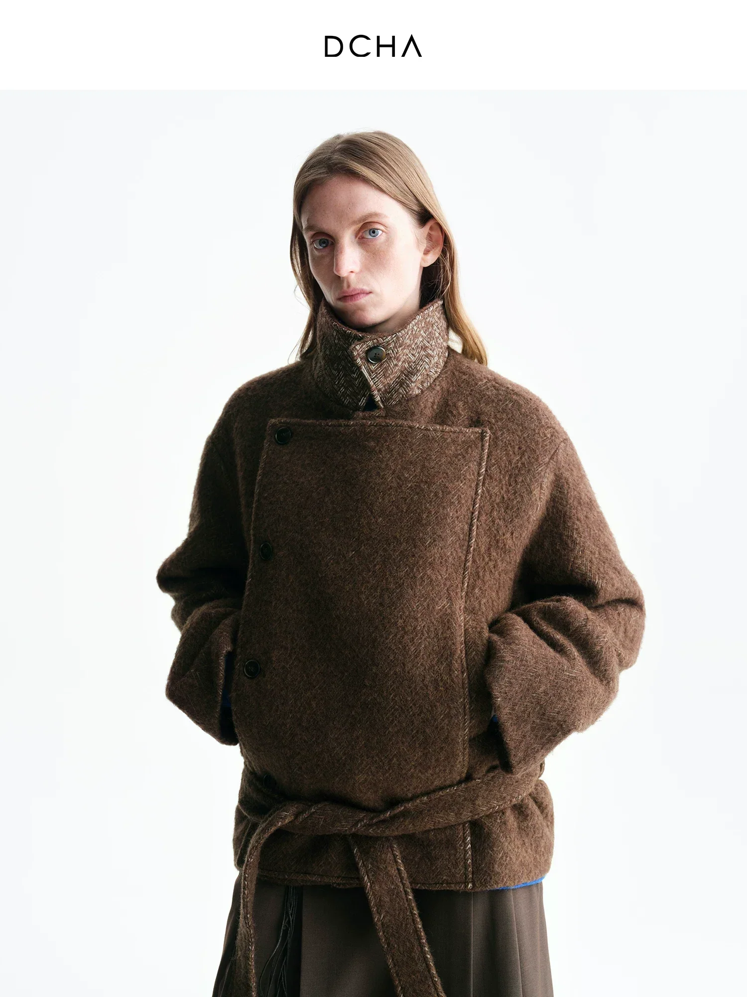 Asymmetric Belted Wool-Blend Short Coat - Image 2