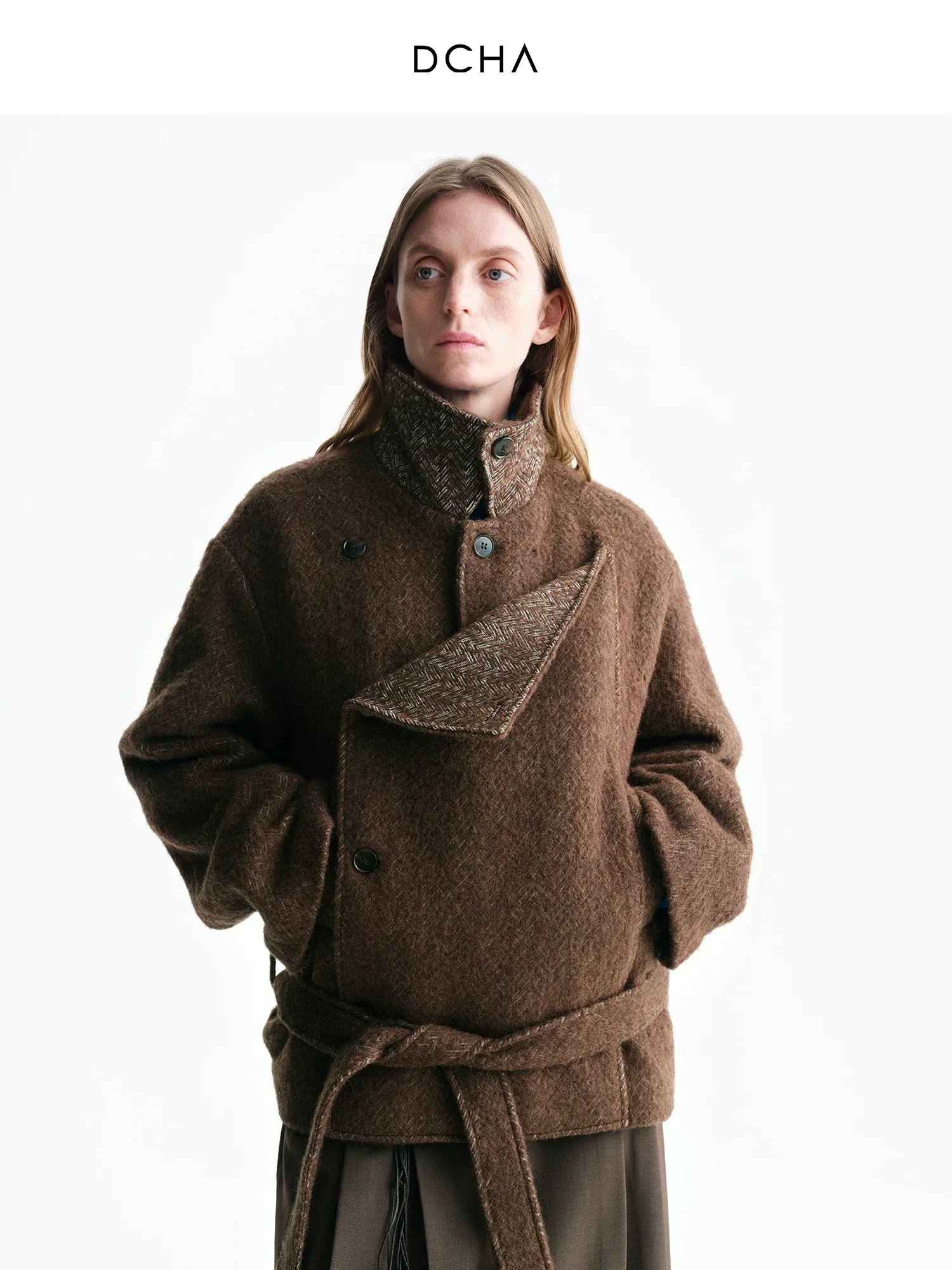 Asymmetric Belted Wool-Blend Short Coat - Image 3