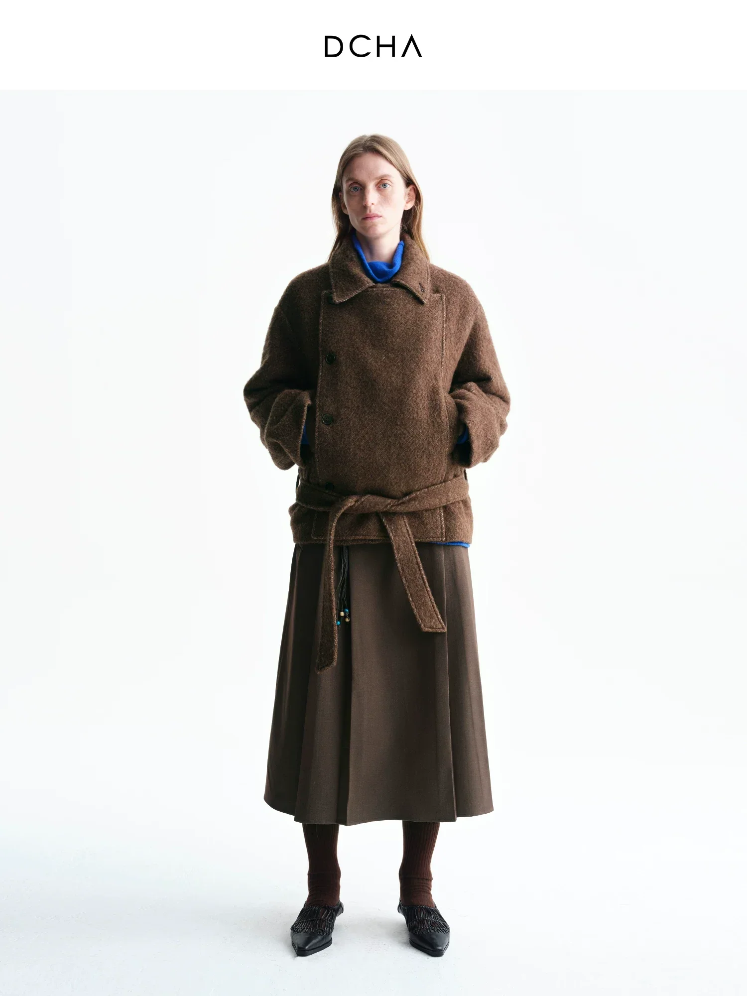 Asymmetric Belted Wool-Blend Short Coat - Image 4