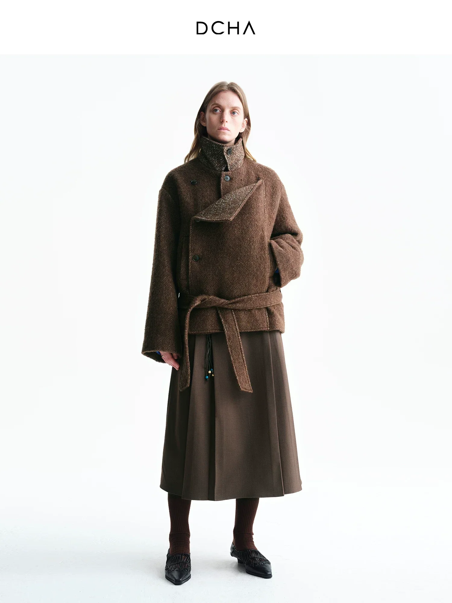 Asymmetric Belted Wool-Blend Short Coat - Image 5
