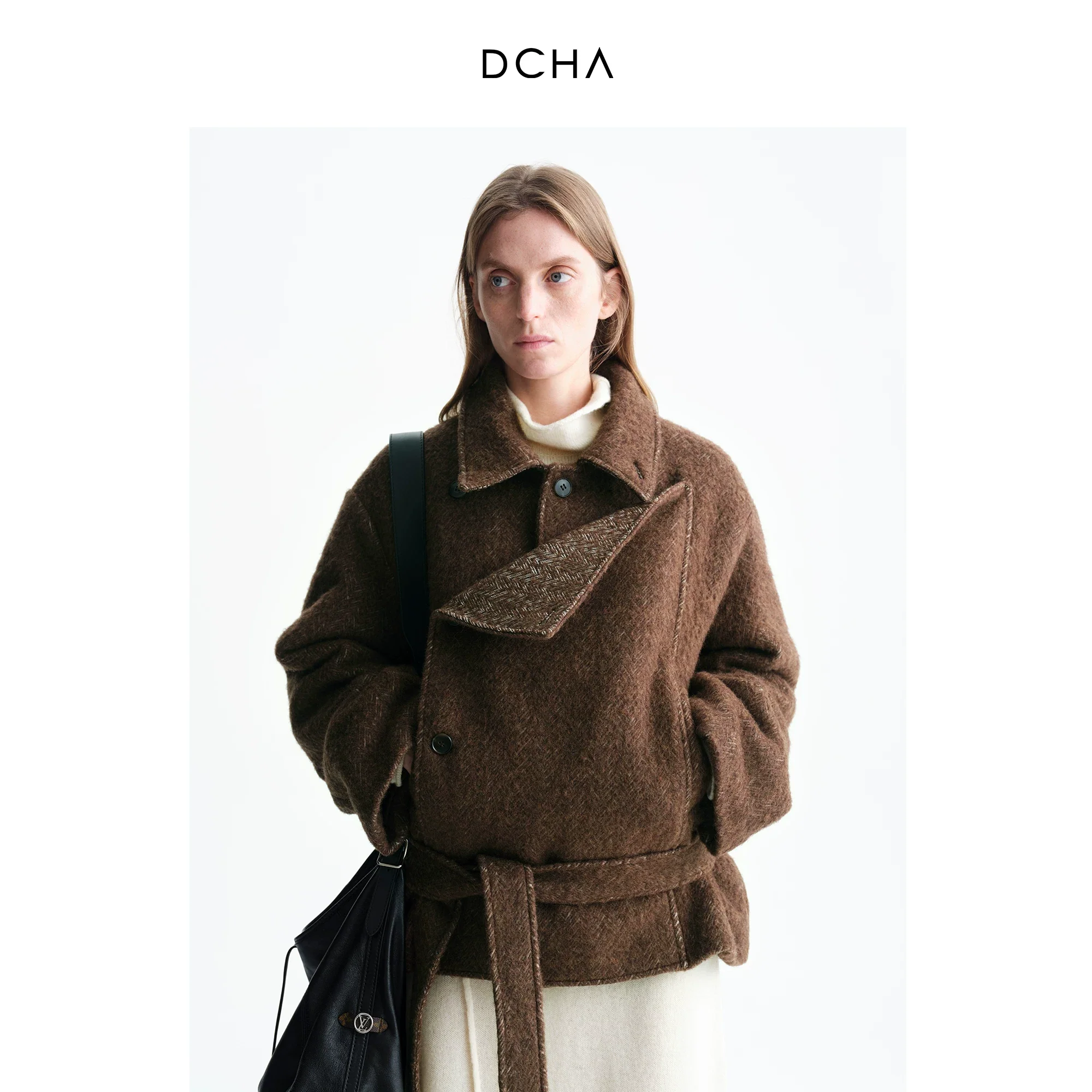 Asymmetric Belted Wool-Blend Short Coat - Image 6