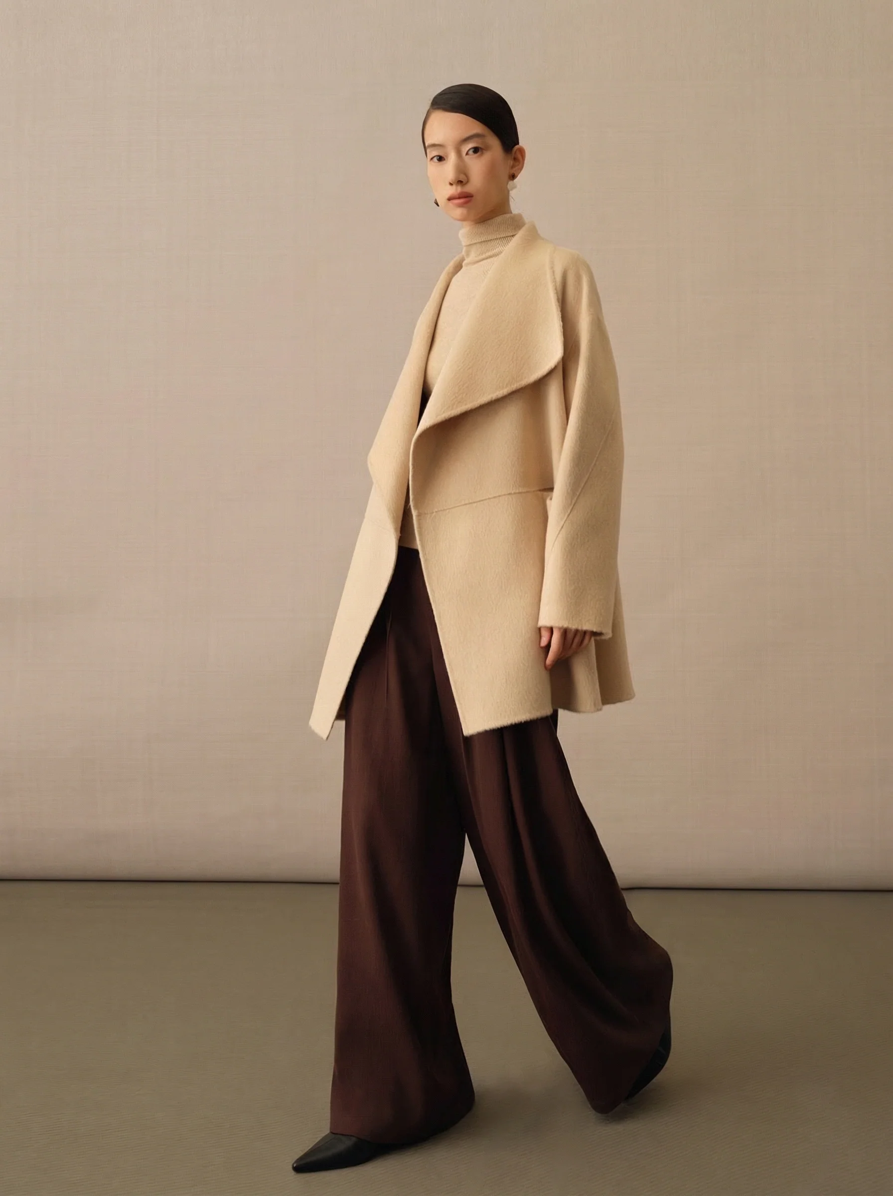 Asymmetric Camel Down Coat