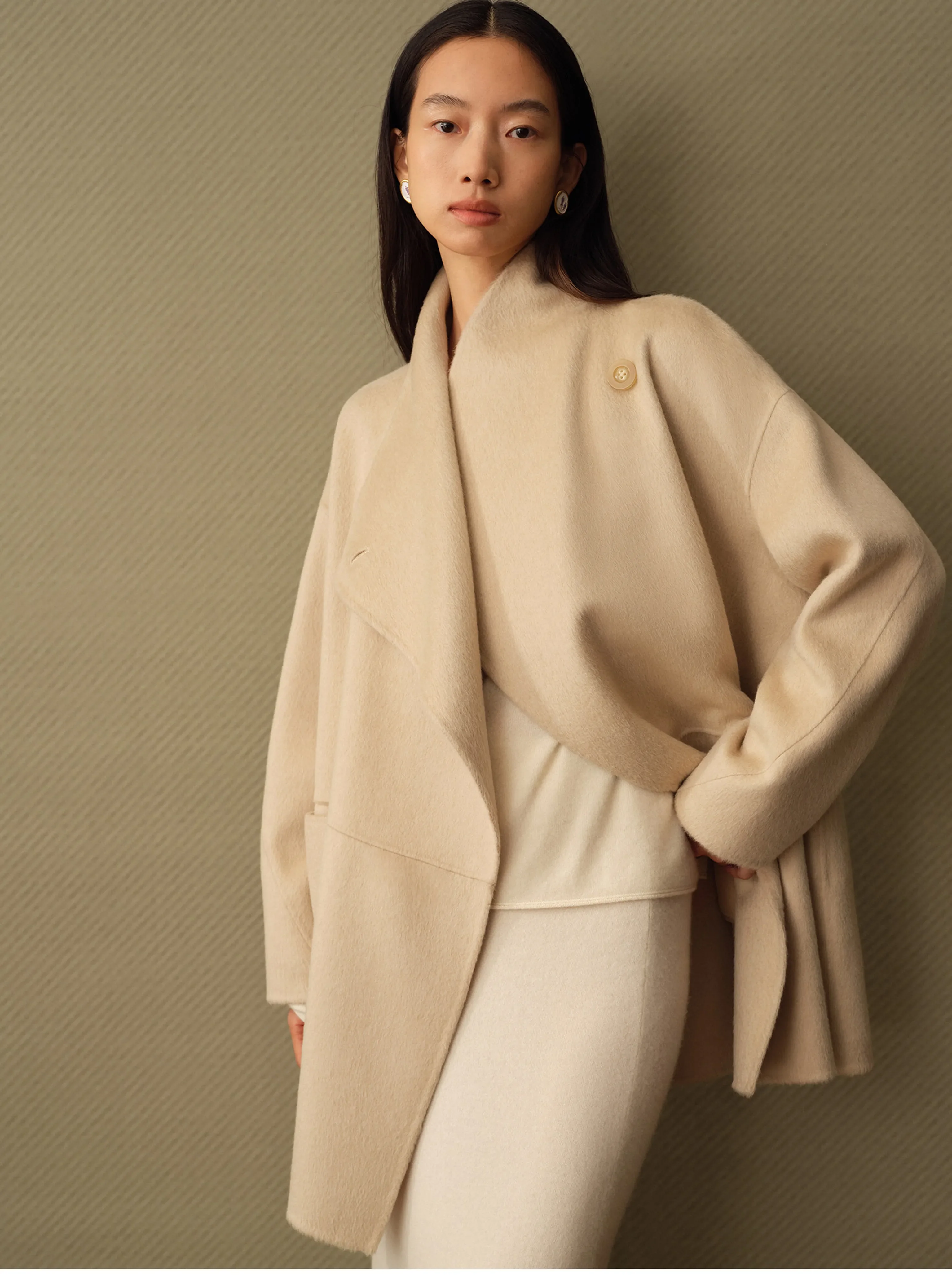 Asymmetric Camel Down Coat - Image 4