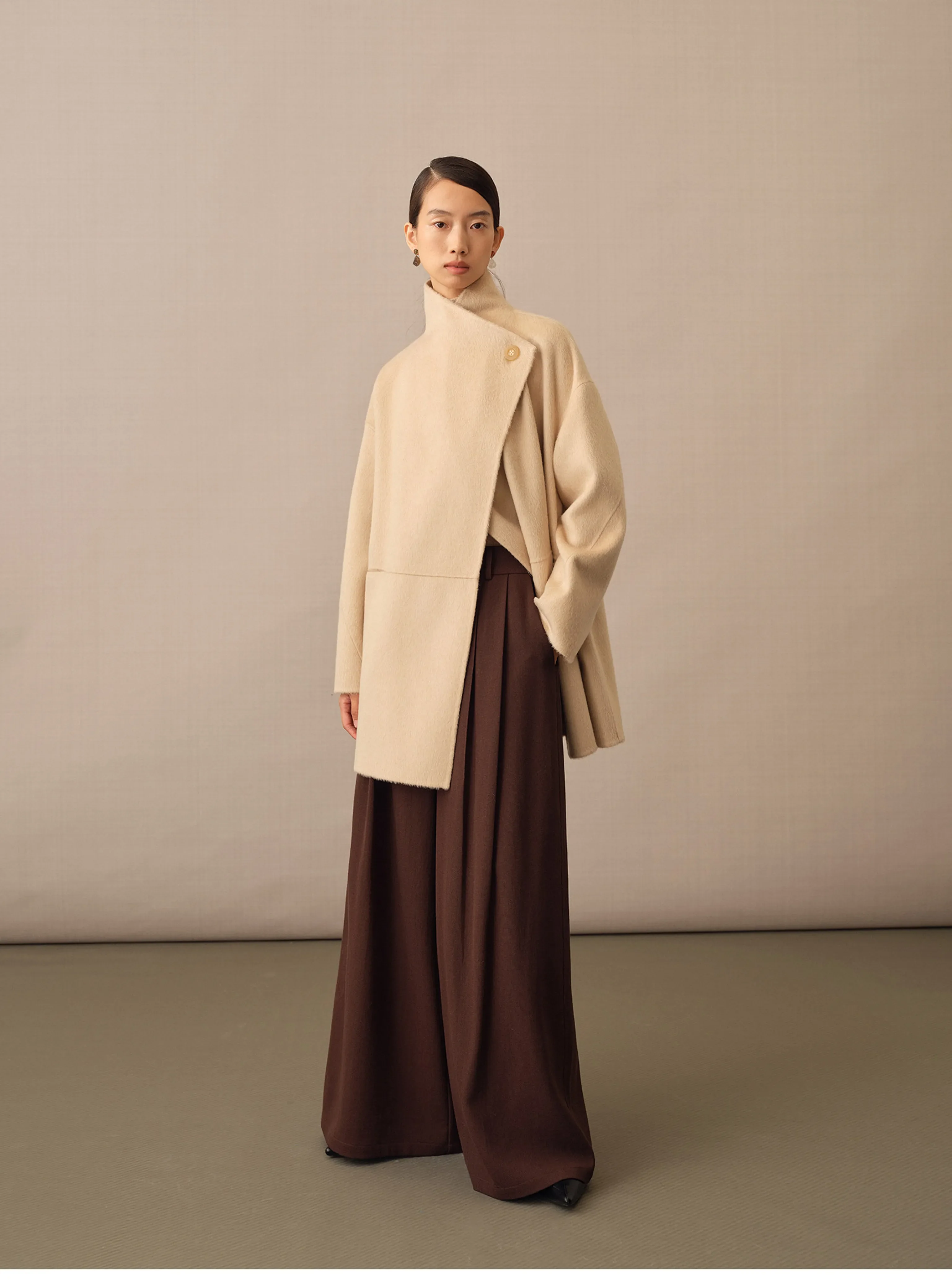 Asymmetric Camel Down Coat - Image 5