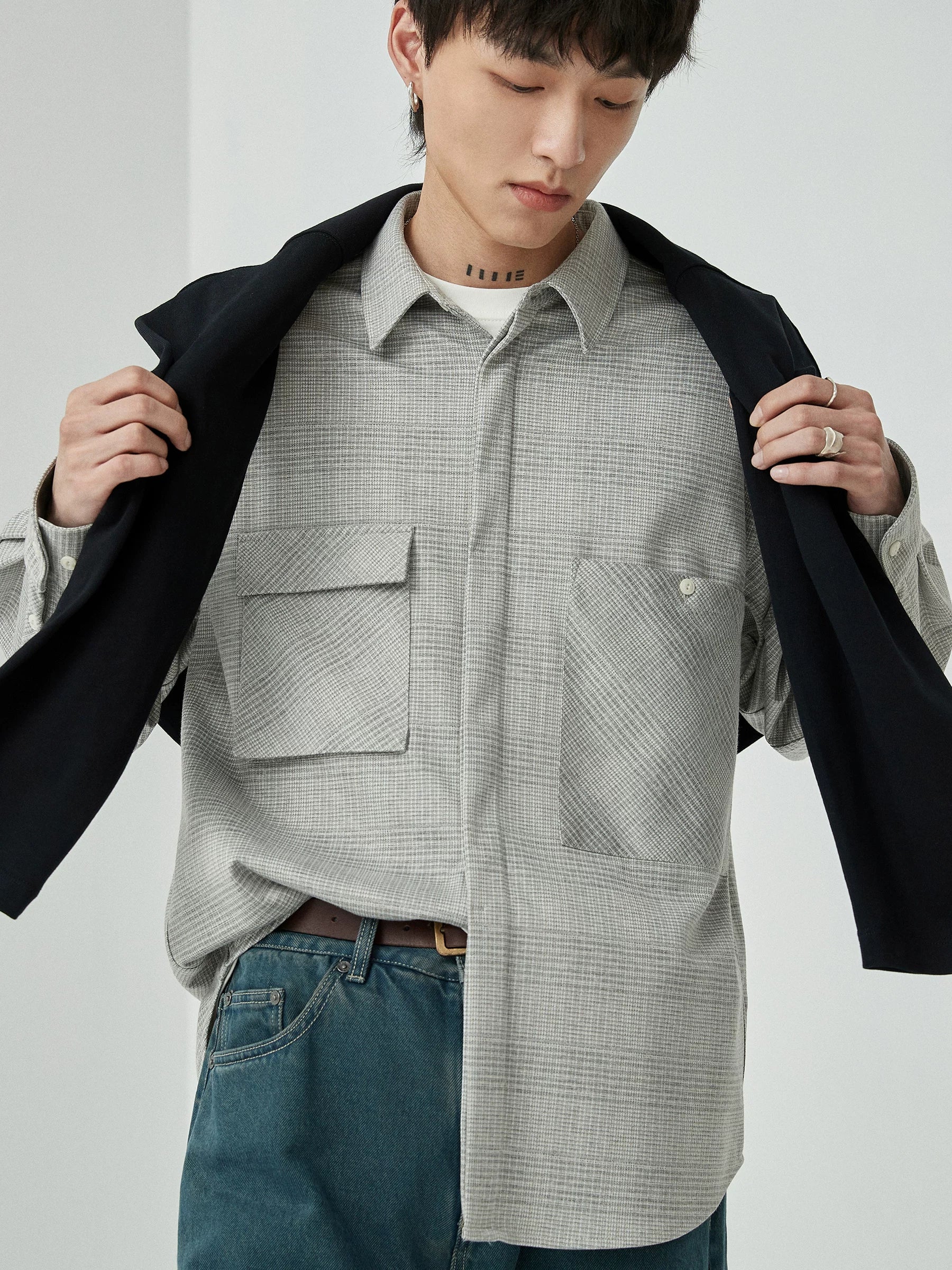 Asymmetric Check Overshirt