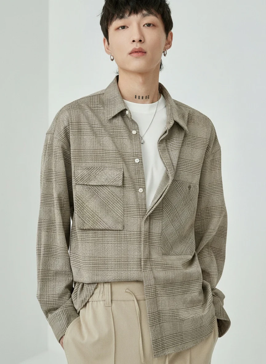 Asymmetric Check Overshirt - Image 8