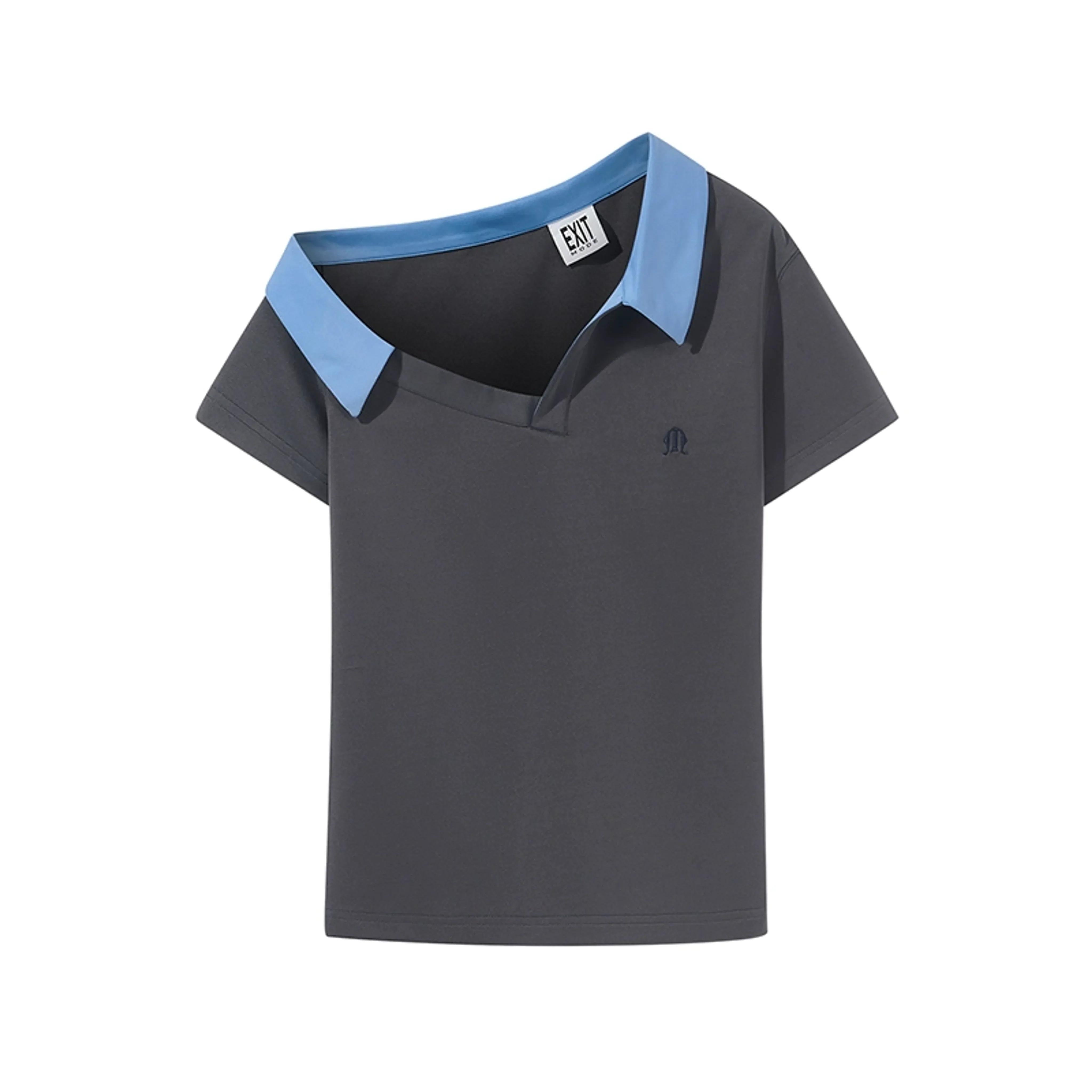 Asymmetric Contrast-Collar Polo Top - Image 5