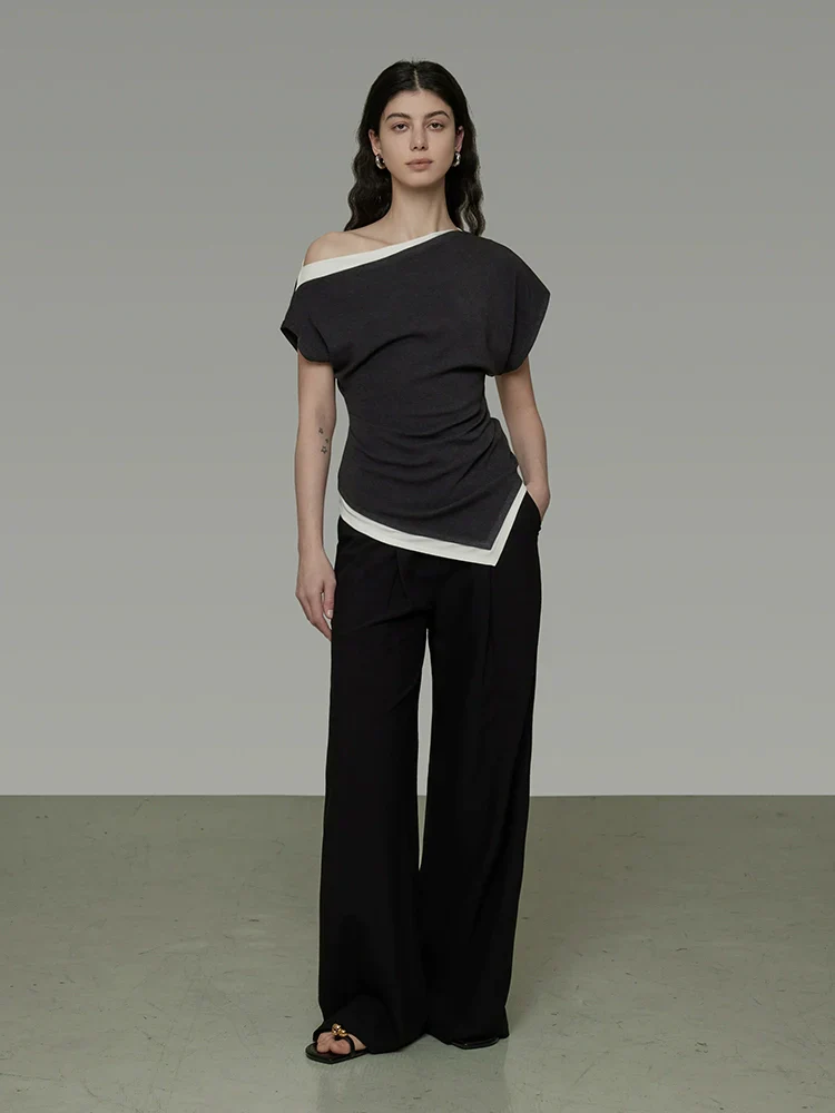 Asymmetric Contrast-Knit Top - Image 2
