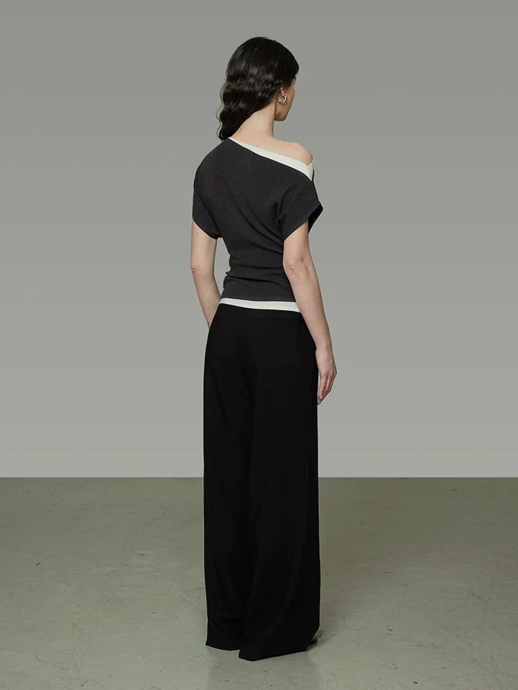 Asymmetric Contrast-Knit Top - Image 3