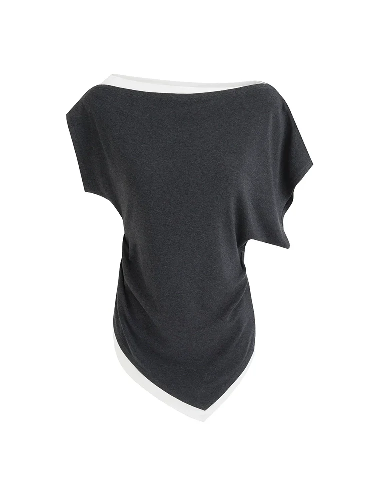 Asymmetric Contrast-Knit Top - Image 4
