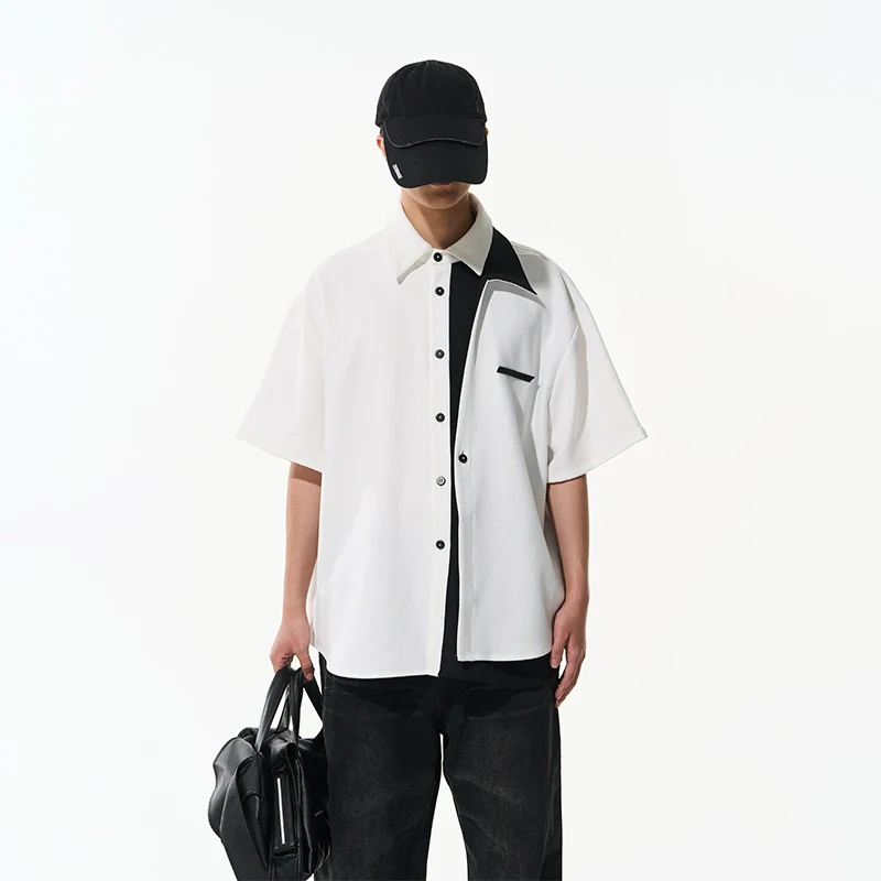 Asymmetric Contrast Short-Sleeve Shirt - Image 6