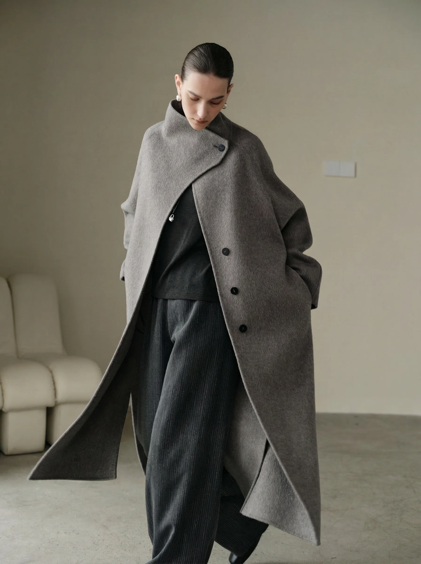 Asymmetric Double-Faced Wool Coat - Image 2