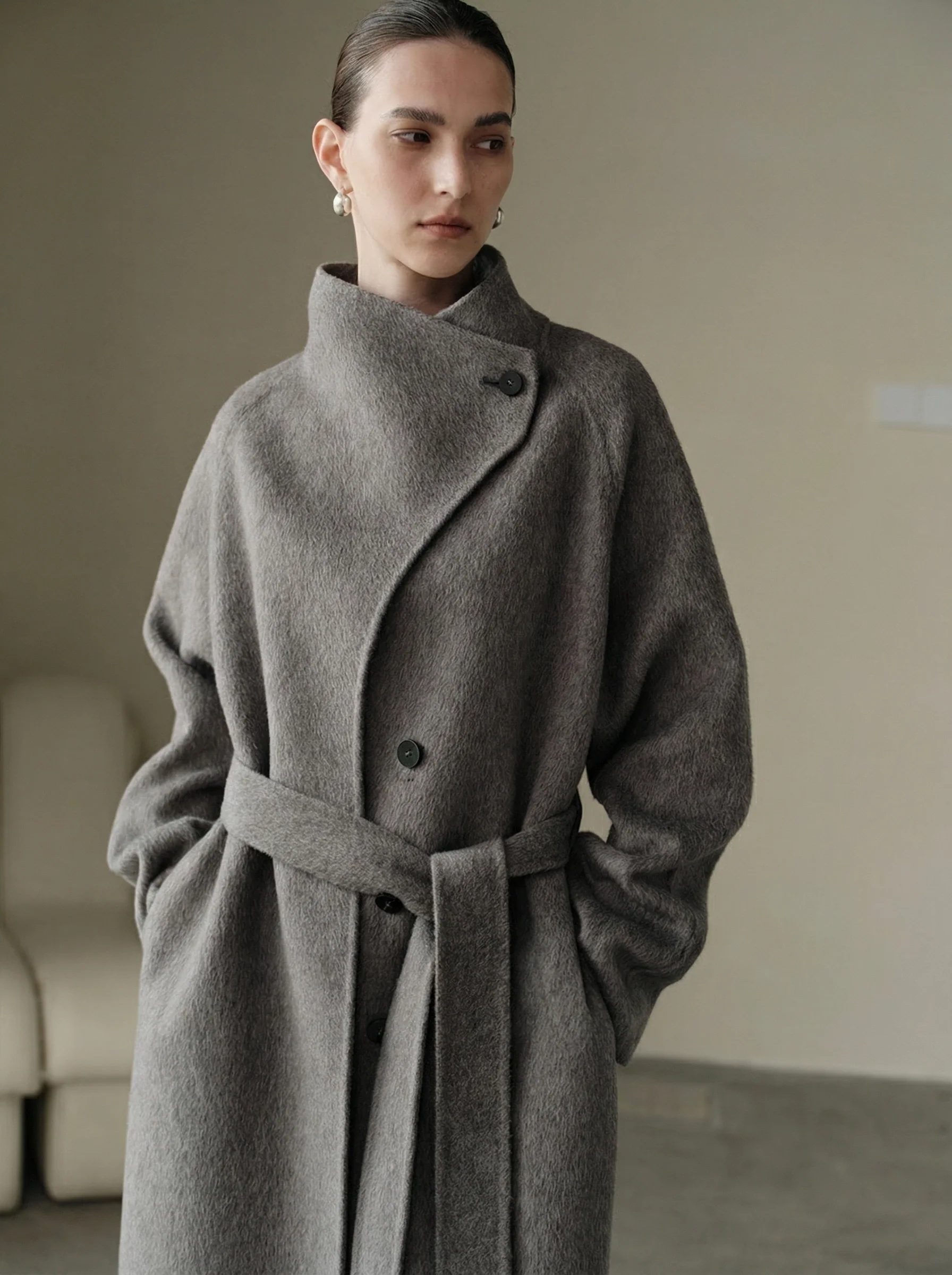 Asymmetric Double-Faced Wool Coat - Image 5