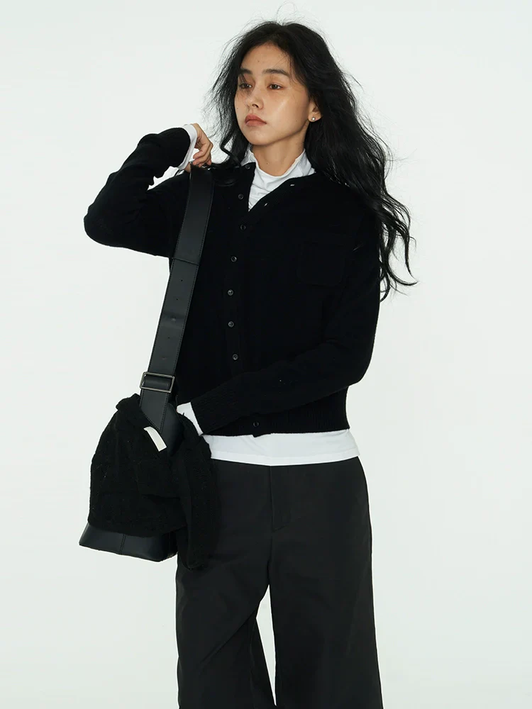 Asymmetric Half-Open Wool Cardigan - Image 2